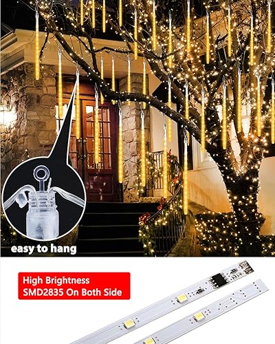 Miniatura 2 de Joomer Luces de Navidad para exteriores, 11.8 pulgadas, 10 tubos, 240 luces LED de lluvia de meteoritos, luz LED de carámbano de nieve en cascada