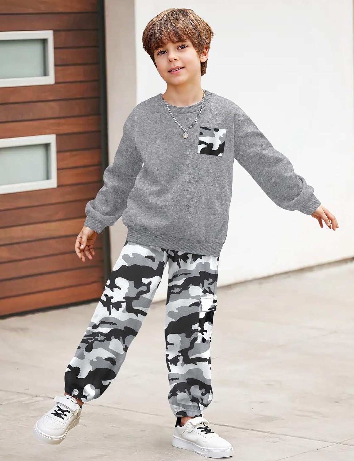 WIQI Boys Clothes 2 Piece Long Sleeve Pullover Sweatshirt and Camouflage Sweatpants Fall Winter Outfits Set 6-14Y - Image 3