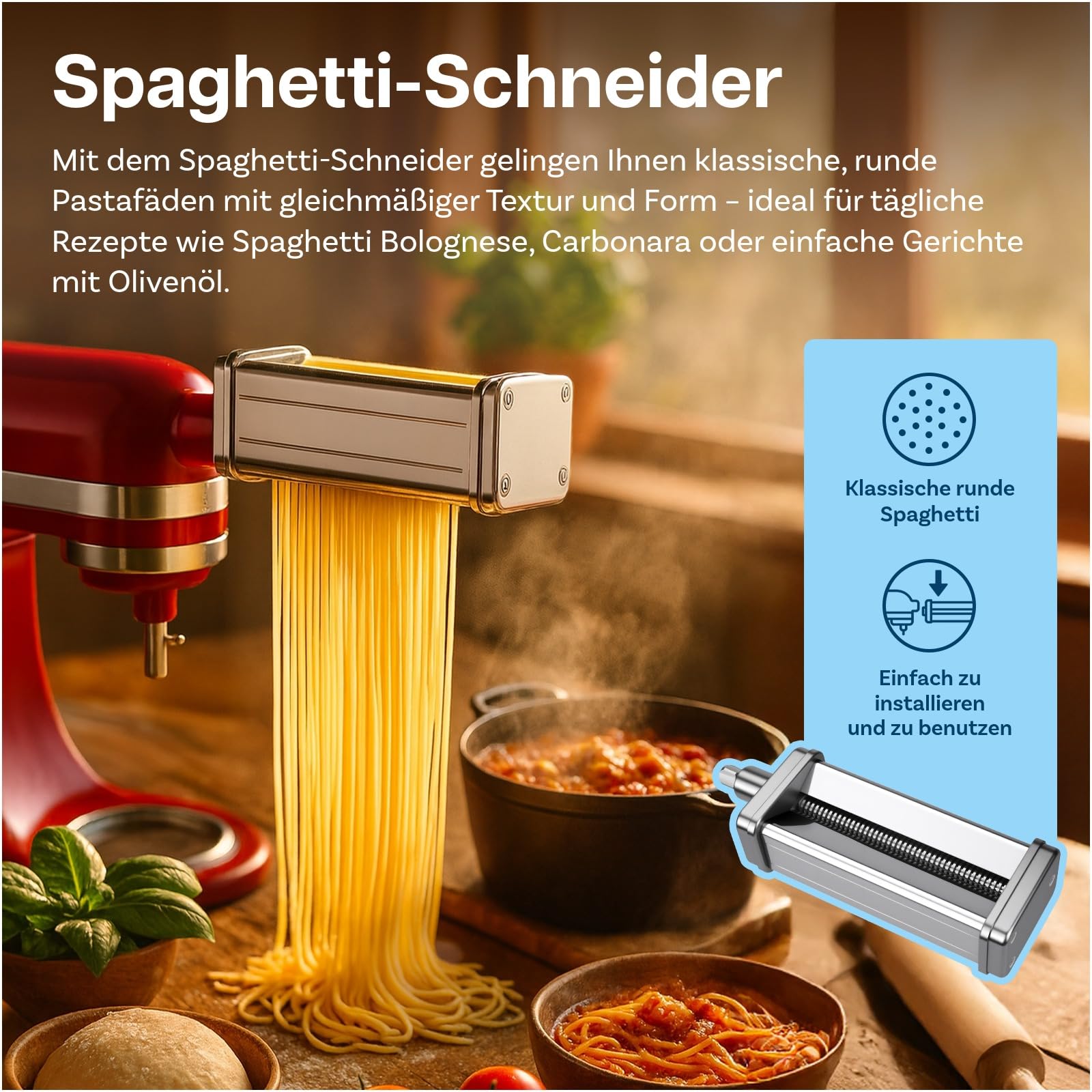 Nudelaufsatz für KitchenAid Küchenmaschine 3-teilig – Pasta Roller, Spaghettischneider & Fettuccineschneider – Edelstahl Aufsätze - Küchenmaschinen Zubehör für KitchenAid von MMOBIEL
