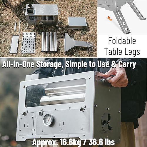 Miniatura 4 de Naturehike - Estufa de leña con horno para campamento, estufa de pellets portátil con tubos de chimenea para senderismo, cocina al aire libre,