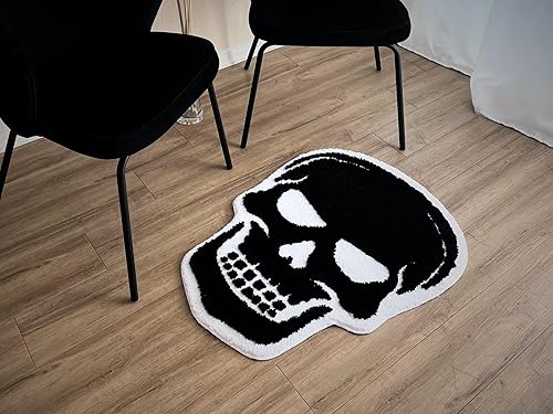 Miniatura 3 de Tapete de baño con diseño de calavera, gótico blanco y negro, antideslizante, absorbente, de microfibra, para decoración de baño de Halloween, hogar