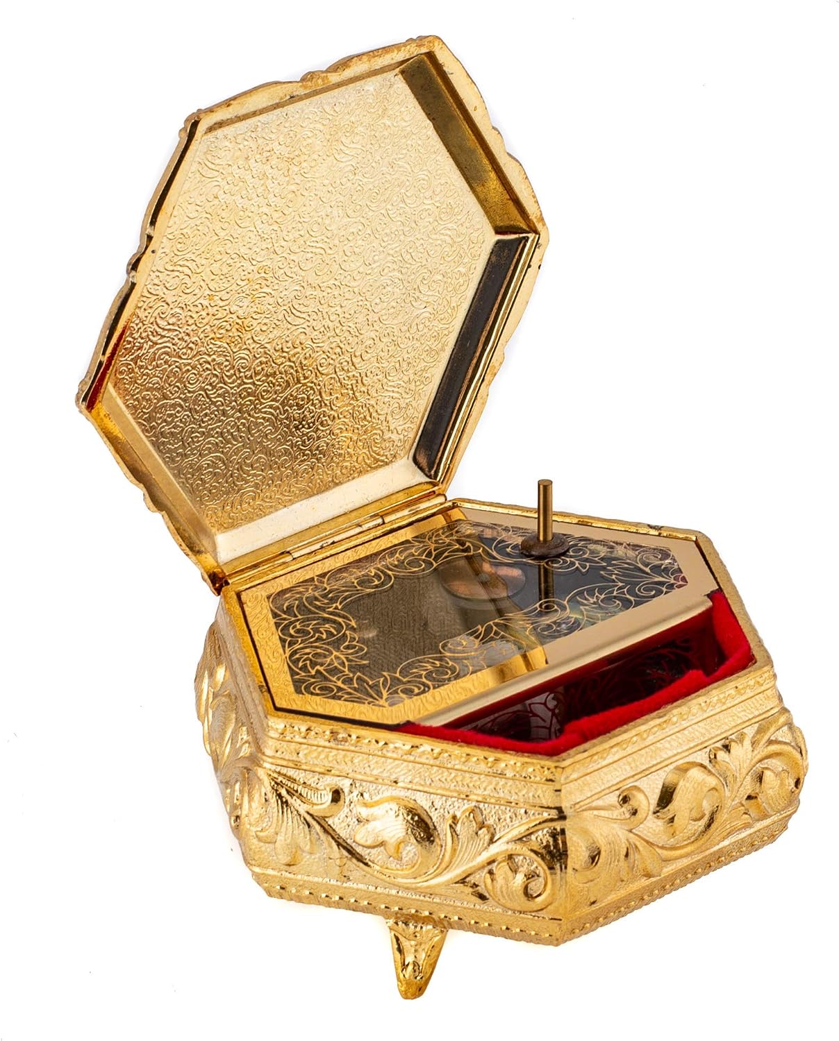 Splendid Hexagon Music Box/Jewelry Box with Detailed Ceramic Bunnies Scene Playing Music of The Night.