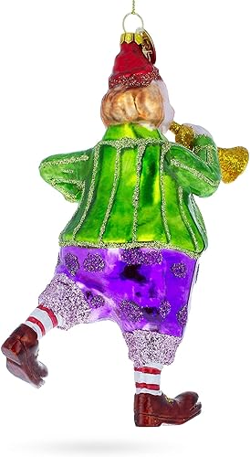 Vista 6 de Jovial payaso actuando en trompeta de cristal adorno de Navidad