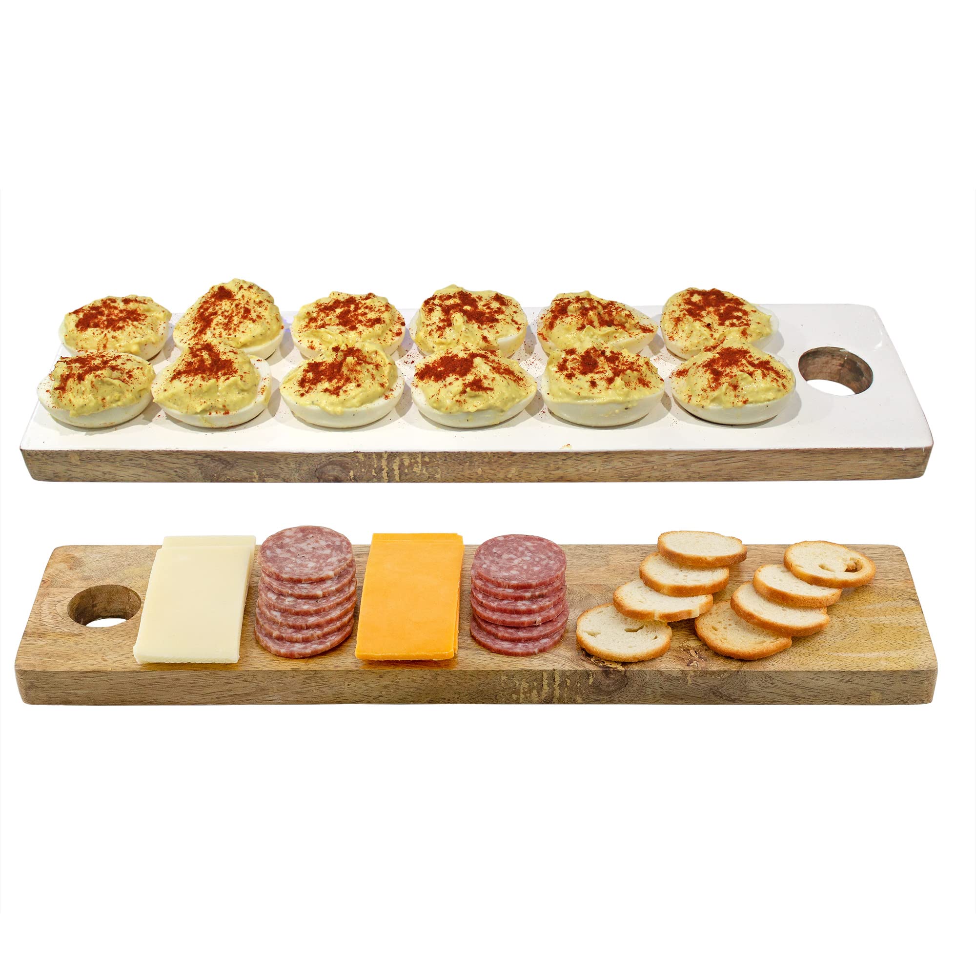AuldHome Design Reversible Deviled Egg Charcuterie Board, Farmhouse Enamelware Wood Appetizer Serving Tray and Sushi Board