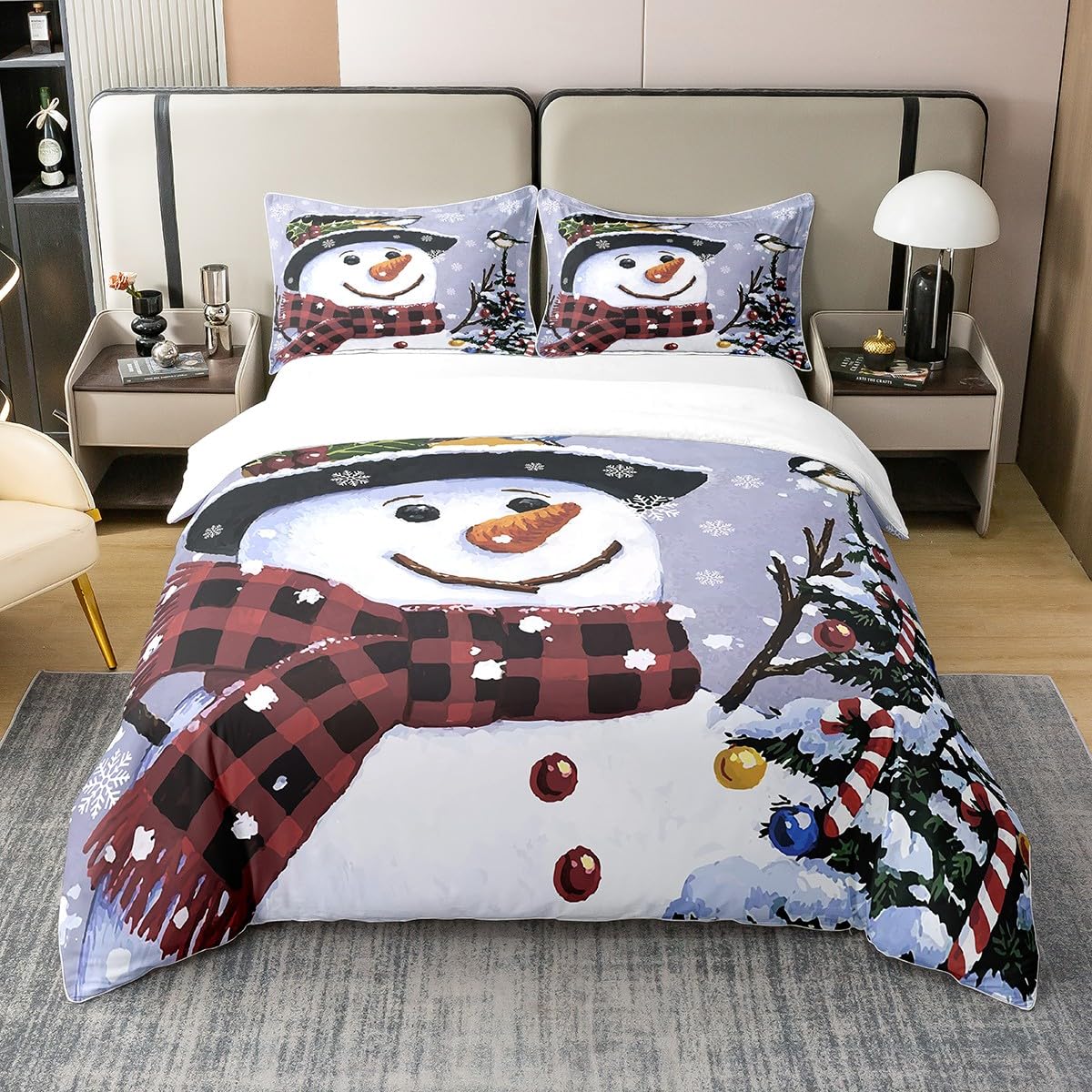 Loussiesd Kids Christmas Theme Bedding Set Xmas Snowman Comforter Set for Boys Girls Merry Christmas Comforter Funny Cute Decor Quilt Set Bedroom Collection 3Pcs Double Size — image 1