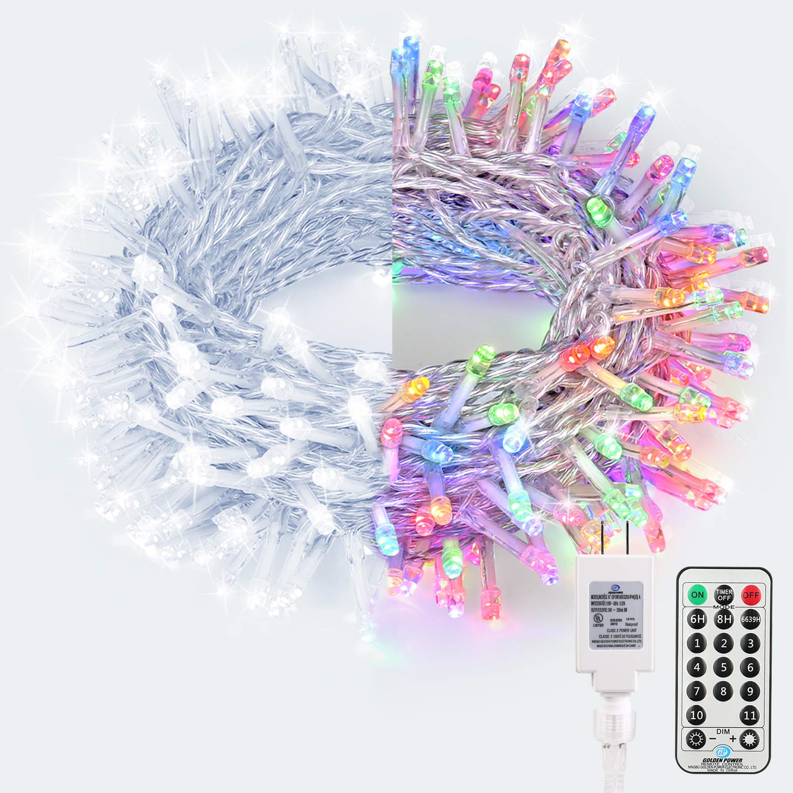 Brizled Color Changing Christmas Lights, 65.67ft 200 LED Dual Color Christmas Tree Lights with Remote, Cool White & Multicolor 11 Function Xmas String Light Indoor Outdoor for Xmas Party Home Wedding