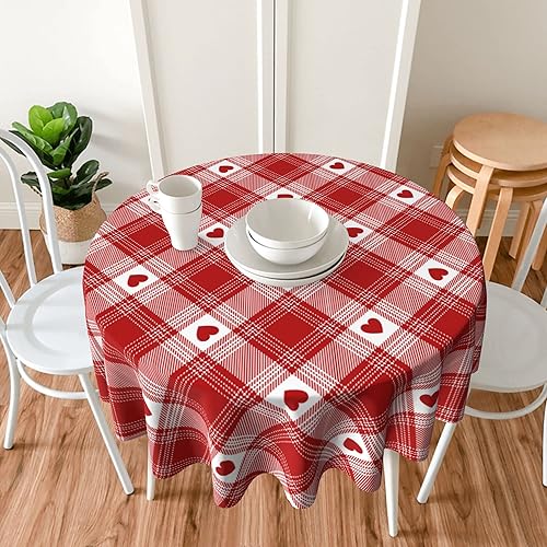 Miniatura 5 de SHAPTOY Mantel redondo para el día de San Valentín de 60 pulgadas mantel para el día de la madre regalo de amor corazón boda mantel de cuadros rojos