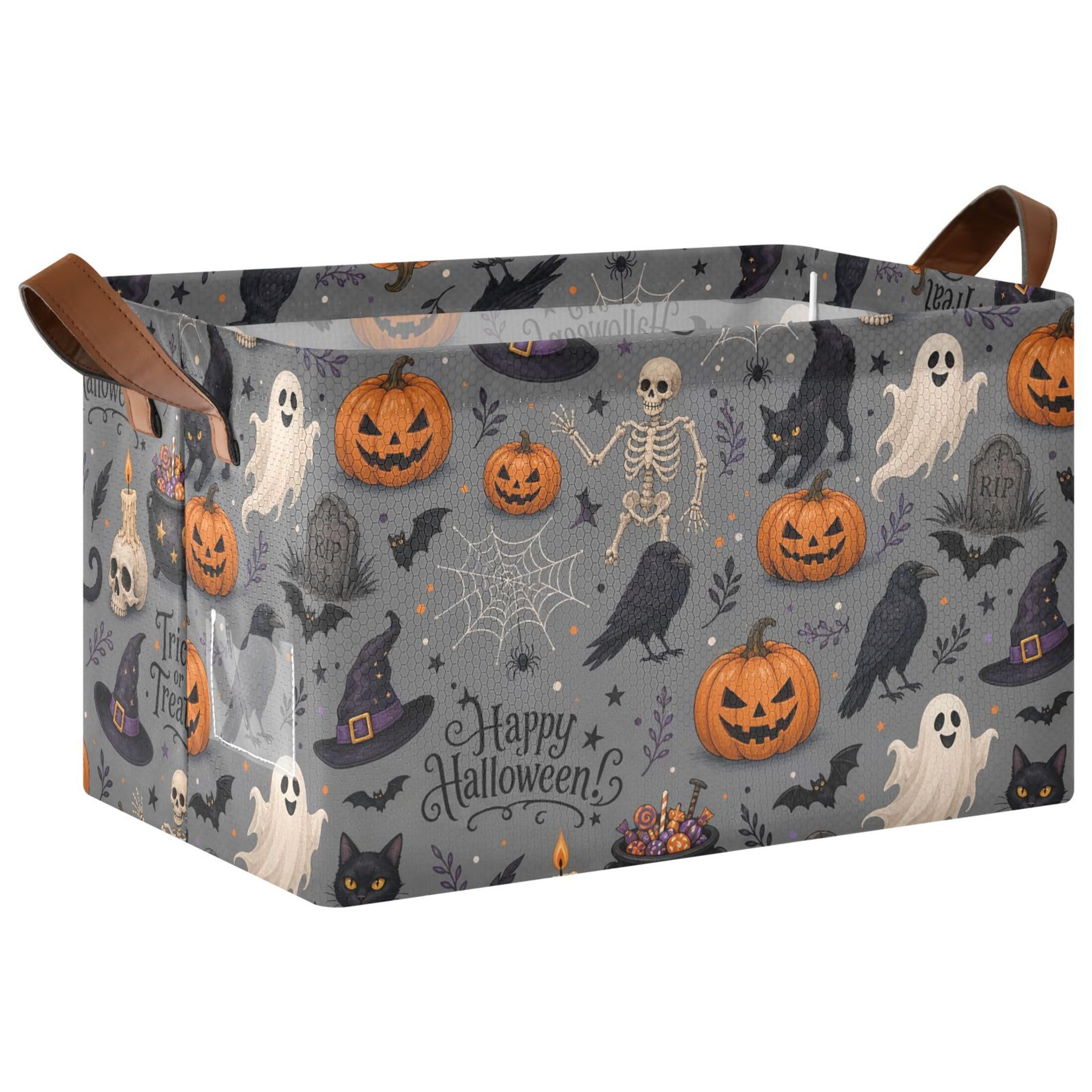 Kutsu Halloween Foldable Storage Basket Collapsible Bin With Handles For Shelves