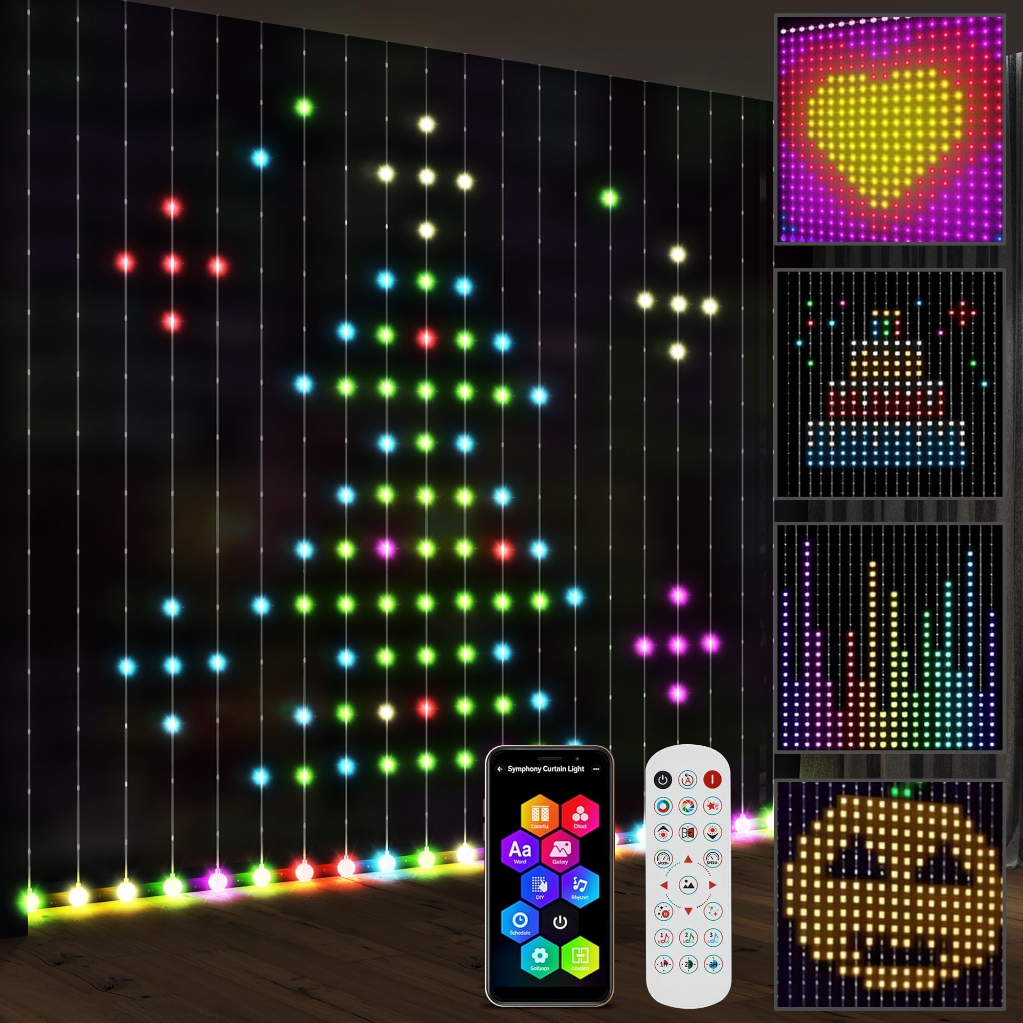 HOMCOM Lichterkette 3×3m 400 LEDs Lichtvorhang Verstellbare Helligkeit | Musik-Synchronisation, Szenenmodi, Timerfunktion, Lichterkettenvorhang, Innen Außen, IP44, Hochzeit, Party, Weihnachten