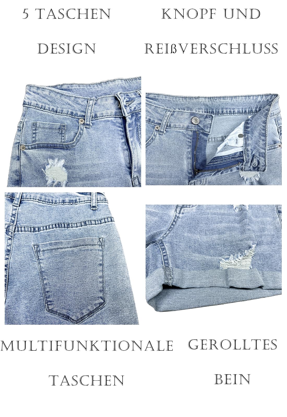 Alaster Queen Short en Denim pour Femmes Taille Moyenne Pantalon Chaud à Taille roulée Short en Denim à Trous pour l'été