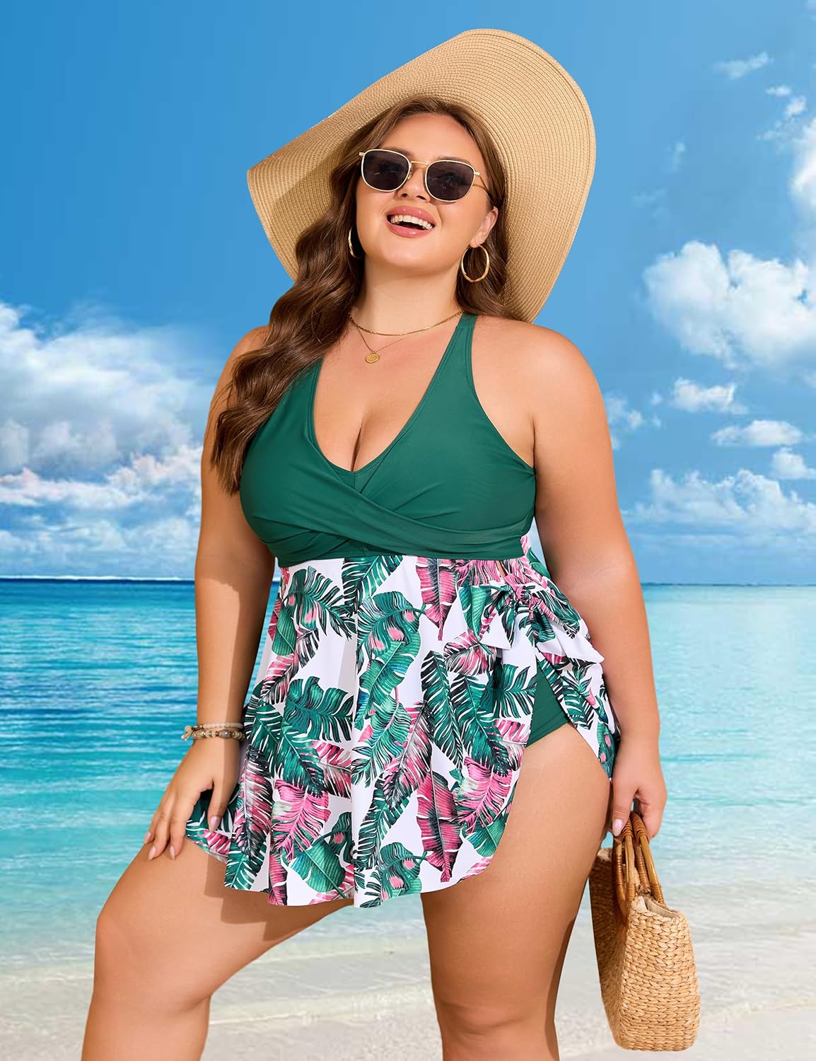 Edelqual Womens Plus Size Tankini Swimsuit Two Piece Tummy Control Bathing Suits Swim Dress Swimwear with Shorts - Image 4