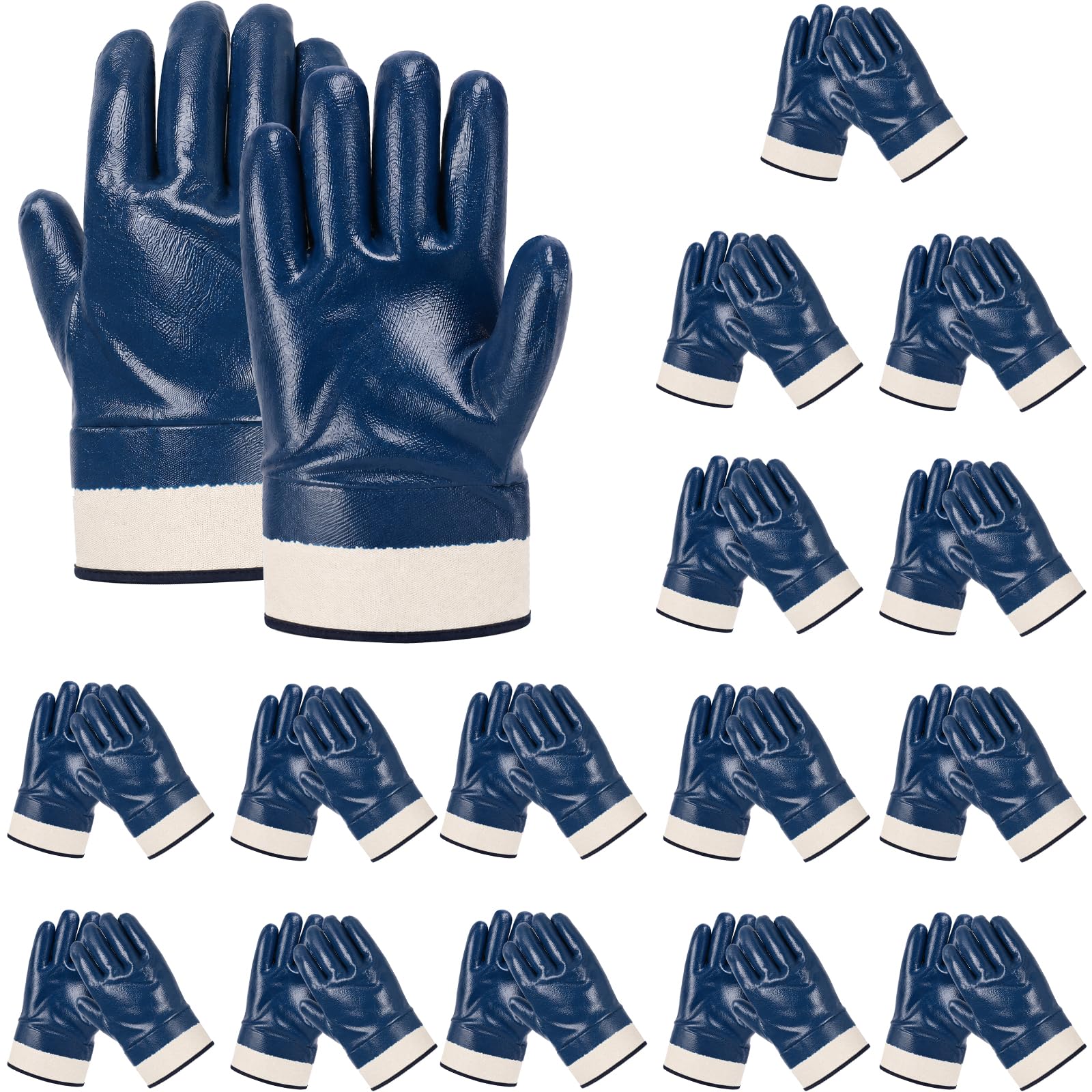 DHNDO 15 Pairs Nitrile Safety Work Gloves Bulk, Oil Resistant Gloves for Men, Heavy Duty Protective Gloves with Non Slip Grip for Gardening Construction Engineering Mechanical Work (Blue)