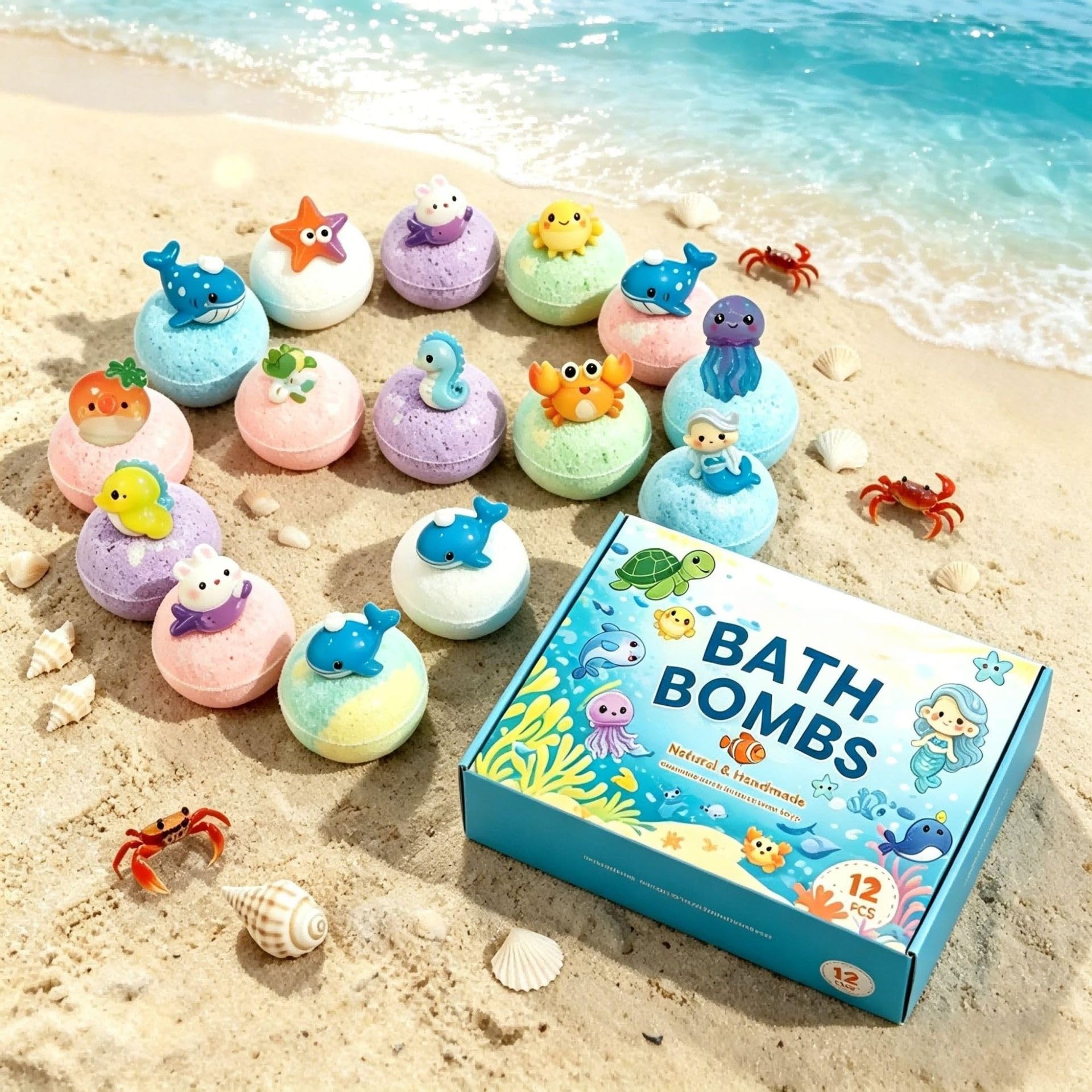 playfizz oceanpop 12 Stück Badebomben Badekugeln Kinder Set - Schaumbad, für Kinder, Hautfreundlich