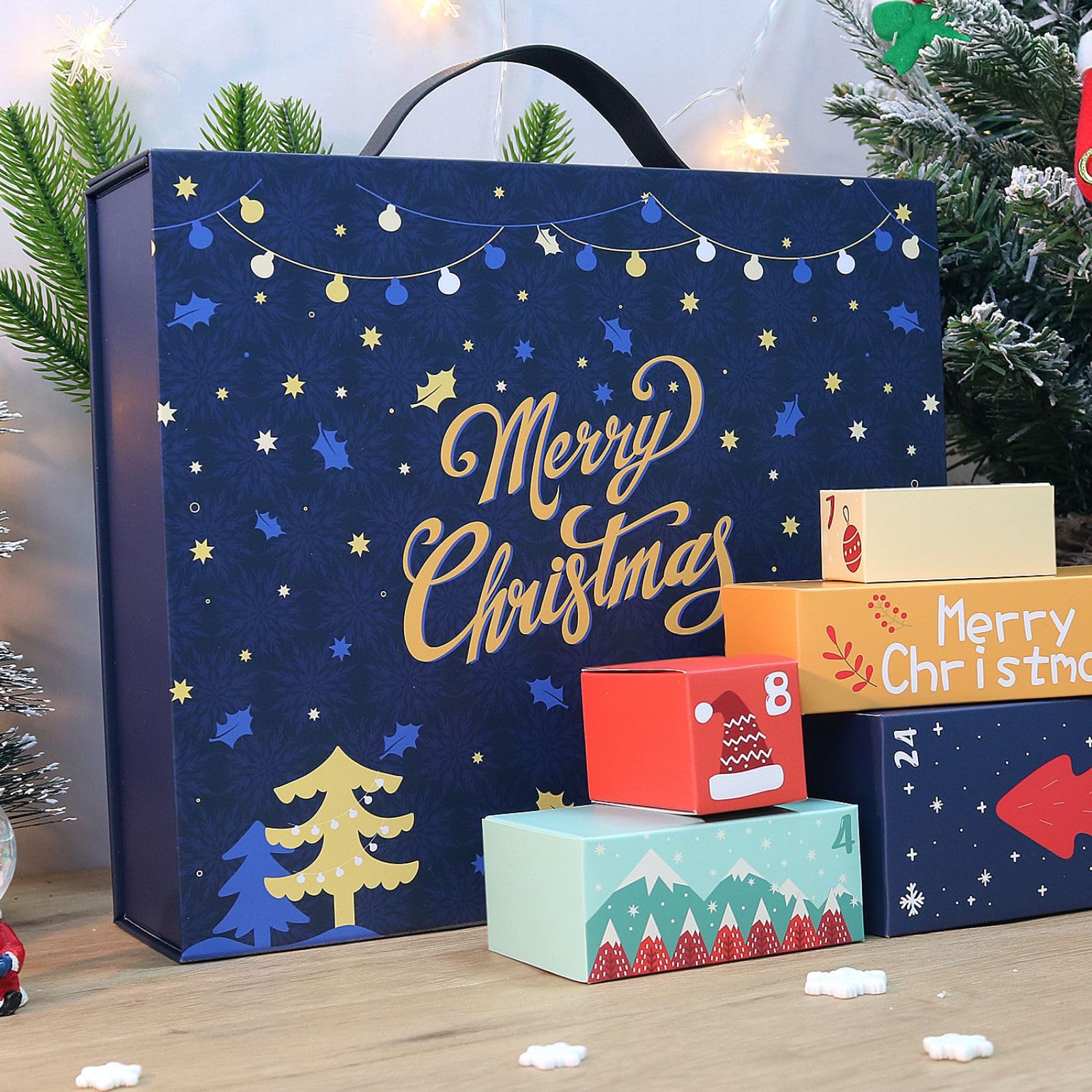 CustmArti DIY Weihnachten Diamond Art Painting Adventskalender Set Kinder 24 Fächer Überraschung Basteln Motive Glitzer Kristalle Werkzeuge Urlaub Dekoration-A