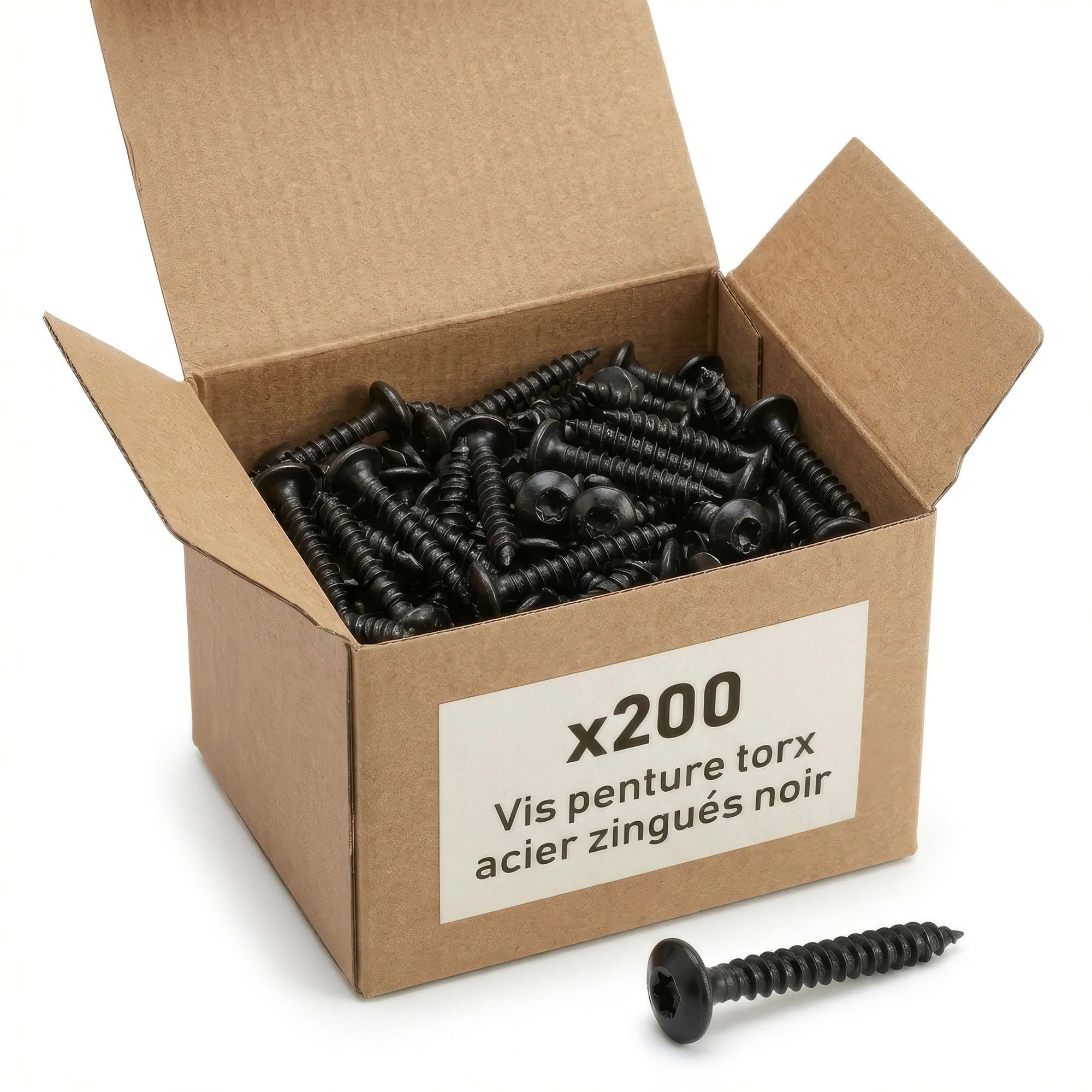 200 vis penture torx acier zingués noir - diamètre de 6 mm - Longueur 50 mm mm - Diamètre 6 mm