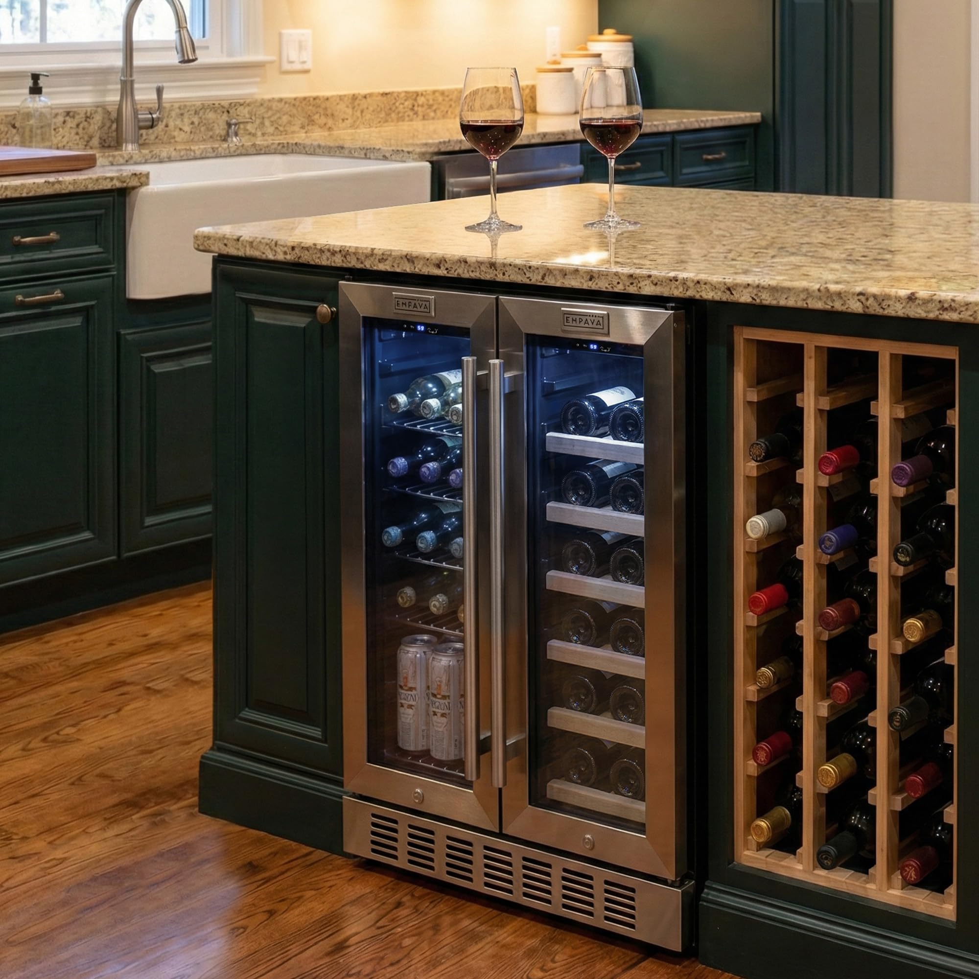 Empava 24 inch Dual Zone Beverage and Wine Cooler Refrigerator with Glass Door, Freestanding Drink Fridge with LED Light, Touch Control, 61 Cans Plus 17 Bottles Capacity | Fridge.com