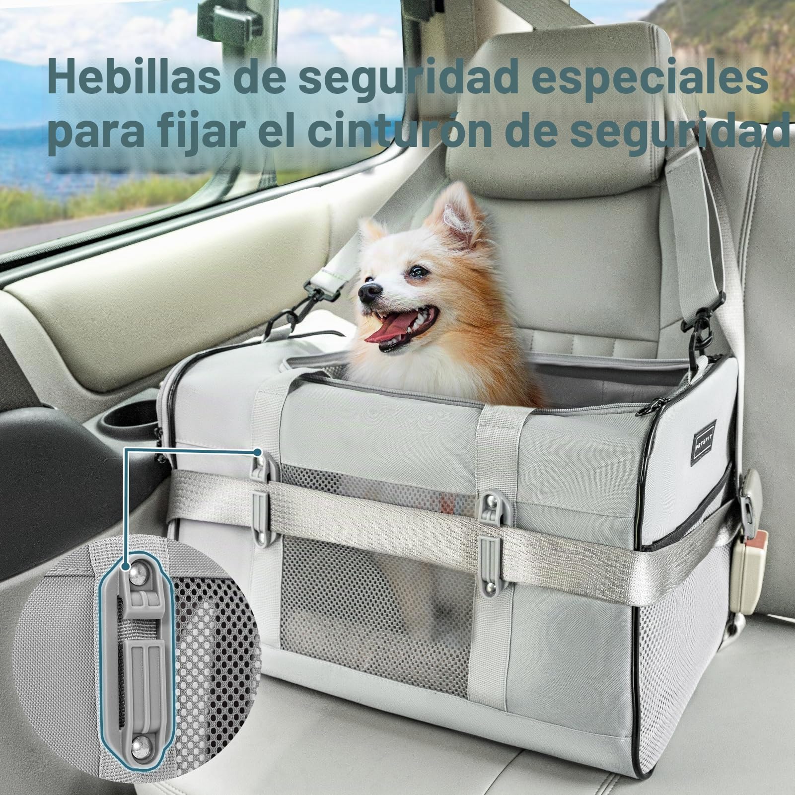 Petsfit Transportín Perro Gato Coche Plegable, Bolso Transportin para Mediano con Hombro Ajustable y Suave Acolchado, Trasportines Gato Perro 48,5x31x31 cm, Gris