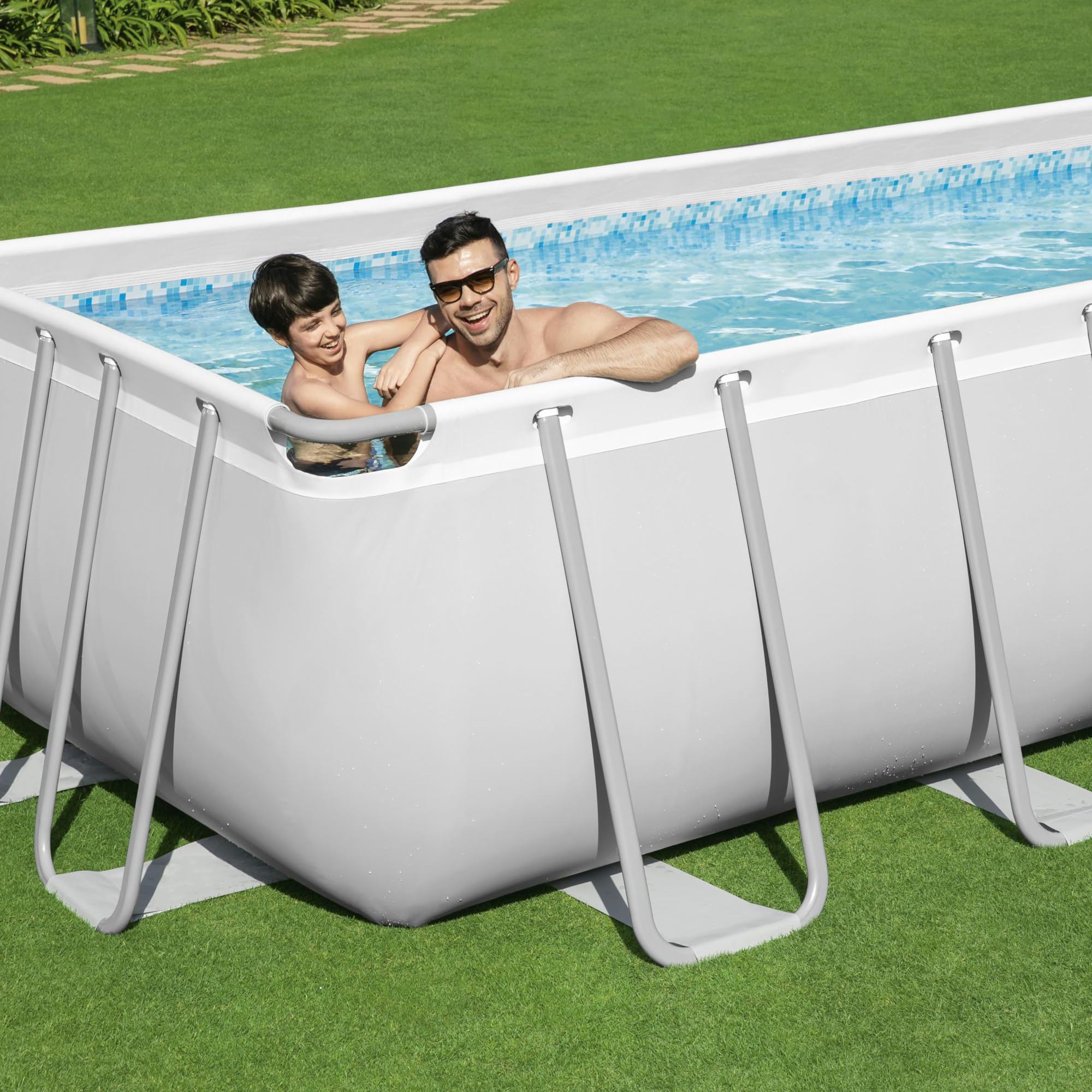 Bestway Power Steel Frame Pool-Set mit Filterpumpe 404 x 201 x 100 cm, lichtgrau, eckig