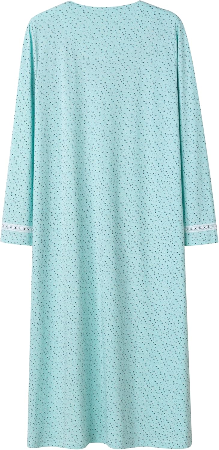 Keyocean Nightgowns for Women, Soft 100% Cotton Knit Nightgowns, Comfy Long-Sleeve Ladies Sleepwear Gown for Mom - Image 2