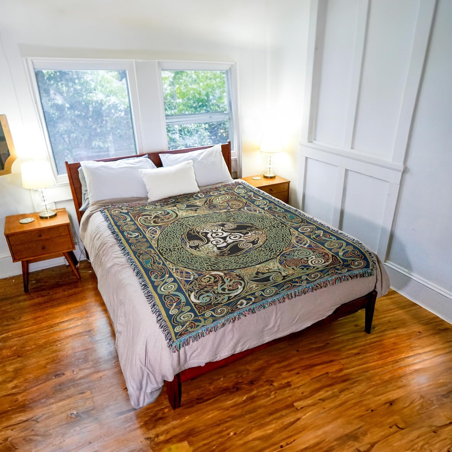 Morrigan Ravens Panel Blanket by Jen Delyth - Celtic Gift Tapestry Throw Woven from Cotton - Made in The USA (72x54) - Image 3