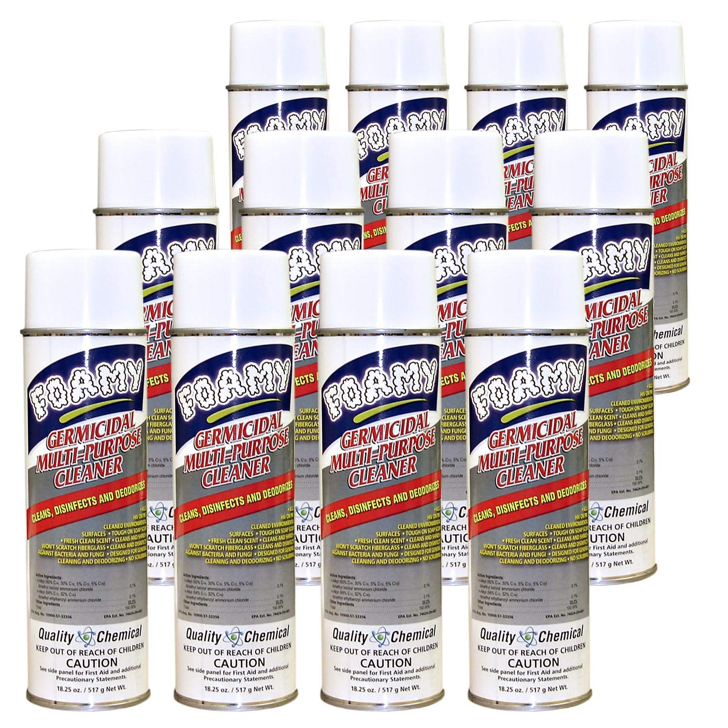 Quality Chemical FOAMY Germicidal Multi-Purpose Disinfectant Foaming Spray Cleaner - Kills 99 9 of HIV Staph VRE Fungus