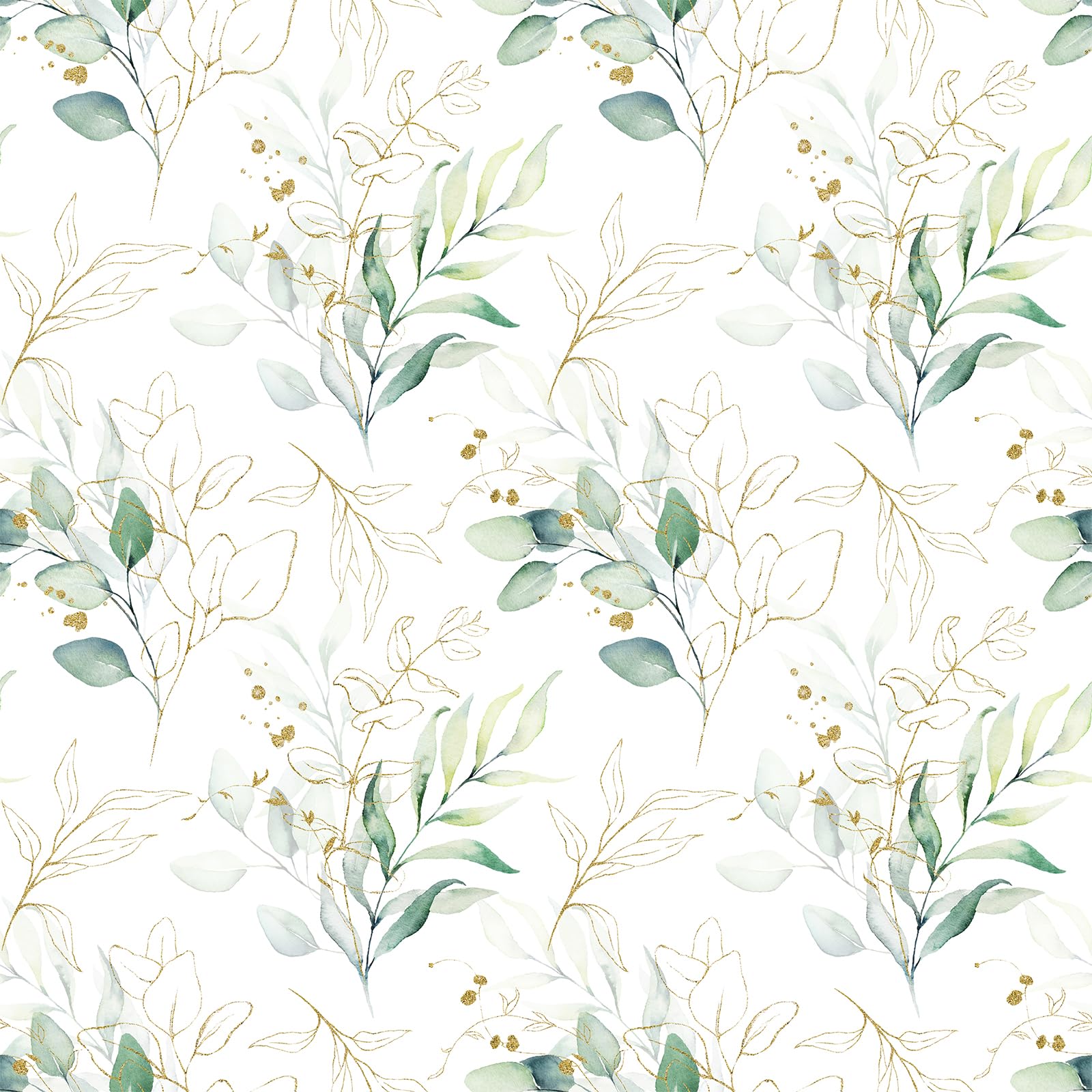VEELIKE Boho Eucalyptus Wallpaper Peel and Stick Gold Green Leaf Wallpaper for Bathroom Nursery Bedroom 17.7''x354'' Renter Friendly Removable Wall