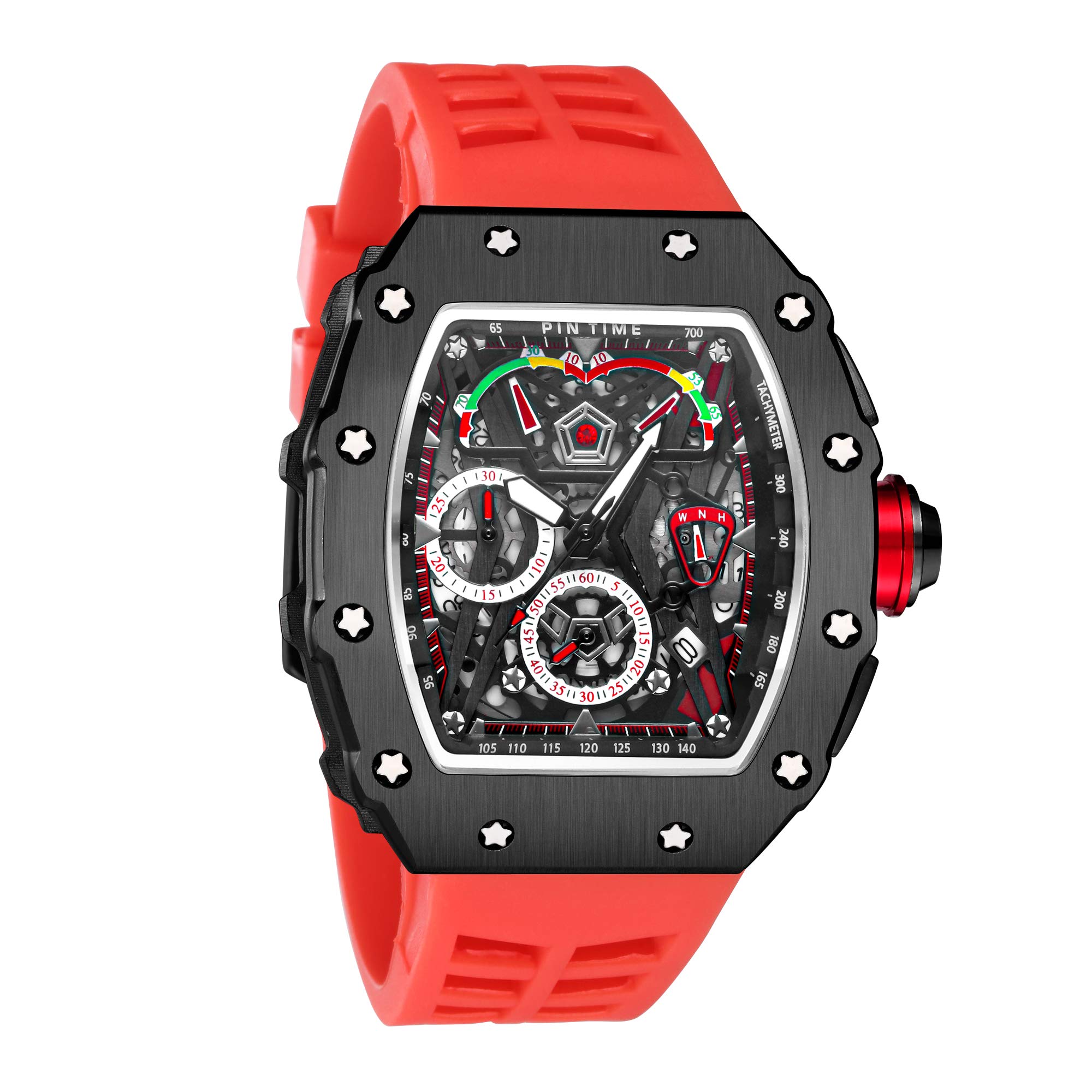 Męskie unikalne punkowe błyszczące Iced Out Dress Zegarki Tonneau prostokątne zegarki dla mężczyzn wodoodporny analogowy chronograf sport praca męski zegarek na rękę świecący pasek silikonowy