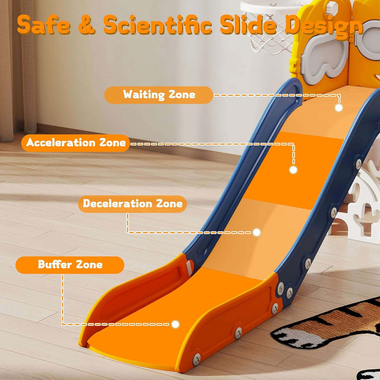 GITAWUSA 7 in 1 Toddler Slide Playset L-Shaped Indoor & Outdoor Playground for Kids Ages 1-3, Features Golf Set, Basketball Hoop, and Non-Slip Steps, for Boys & Girls, Blue & Yellow