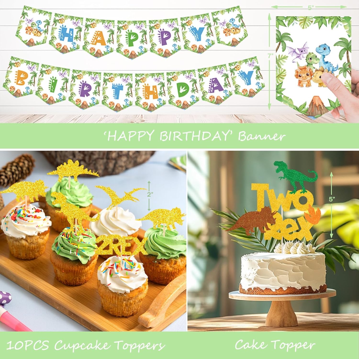Two Rex Birthday Decorations Boy, 2nd Birthday Decorations for Boys, Dinosaur 2 Year Old Party Decorations, Dino Themed Backdrop Banner Balloon Cake Topper Boxes for Second Birthday Boy