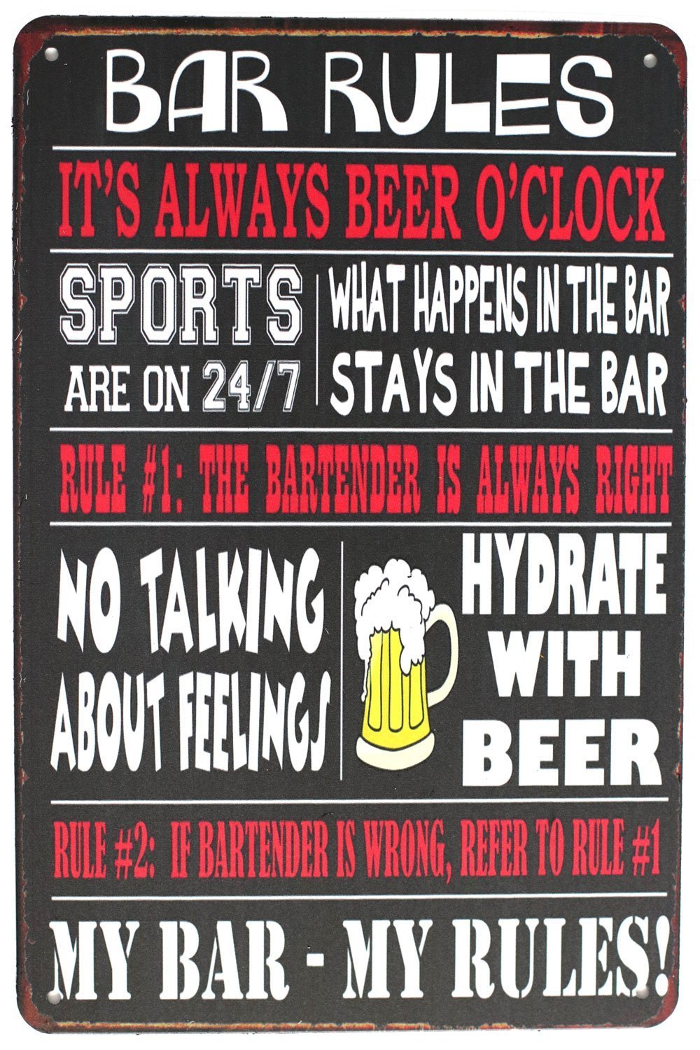 SMAZDFXX Bar Rules It's Beer O'Clock, Metal Tin Sign, Vintage Poster Plaque Bar Kitchen Home Wall Decor Cafes Bar Club 5.5"x8"
