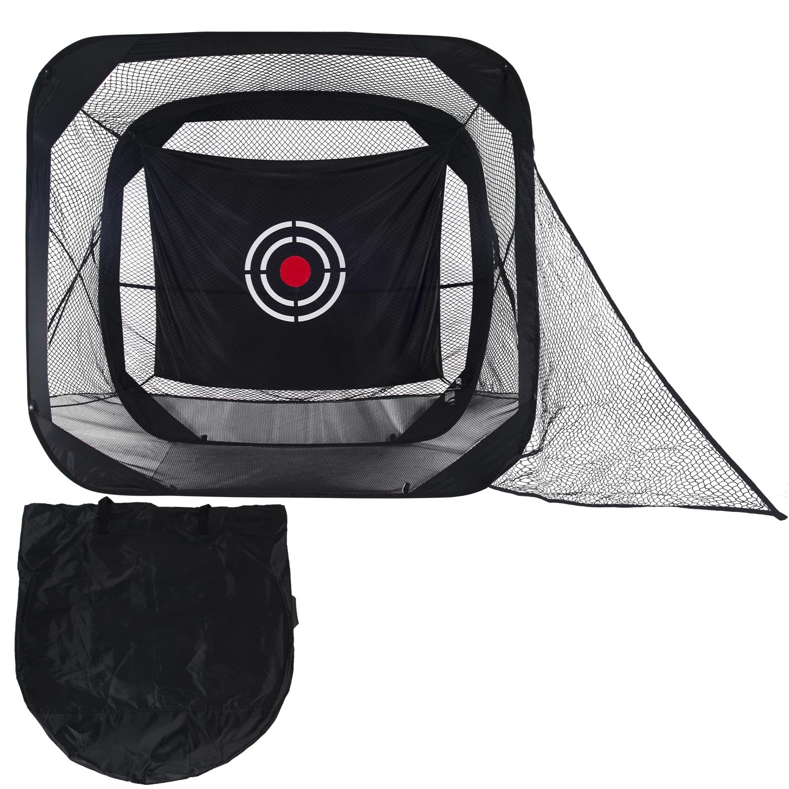 Golfnetz 210x120x210 cm: Golf Übungsnetz mit flexiblem Flachstahlrahmen, Glasfaserstäben und merzerisiertem Zieltuch