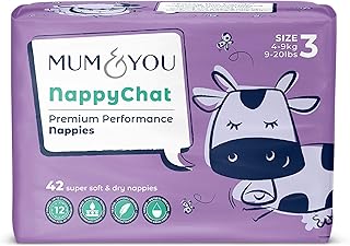 Mum & You Nappychat Premium Performance Eco Diapers, Size 3 (42 Diapers) Smart Tube Technology. Leak Protection. 100% Recyclable. Hypoallergenic, Dermatologically-Tested. No Lotion, Perfume or Dyes.