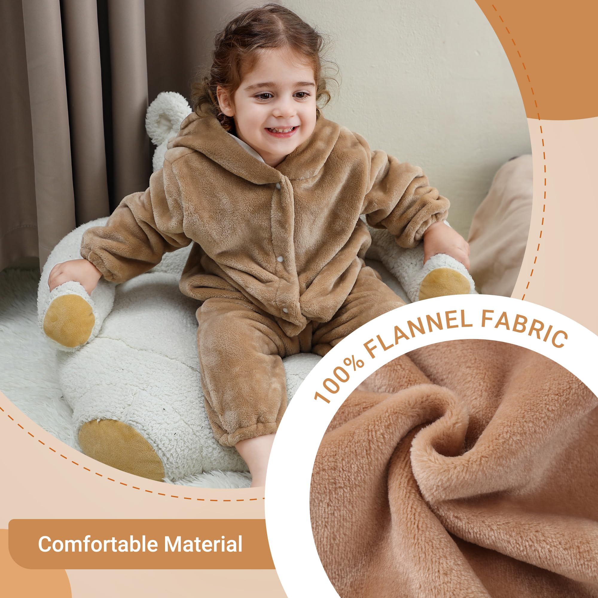 Grenouillère Bébé en Flanelle Ours Multicolore Fermeture à Boutons-Pression Combinaison Hiver Douce et Confortable pour Nouveau-Né et Nourrisson,2-36 Mois
