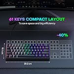 TECURS Mechanical Gaming Keyboard, QWERTY 60% Wired Keyboard RGB Backlit for Laptop/Windows, 61 Keys Angle Adjustable Red Switch Mini Keyboard Black