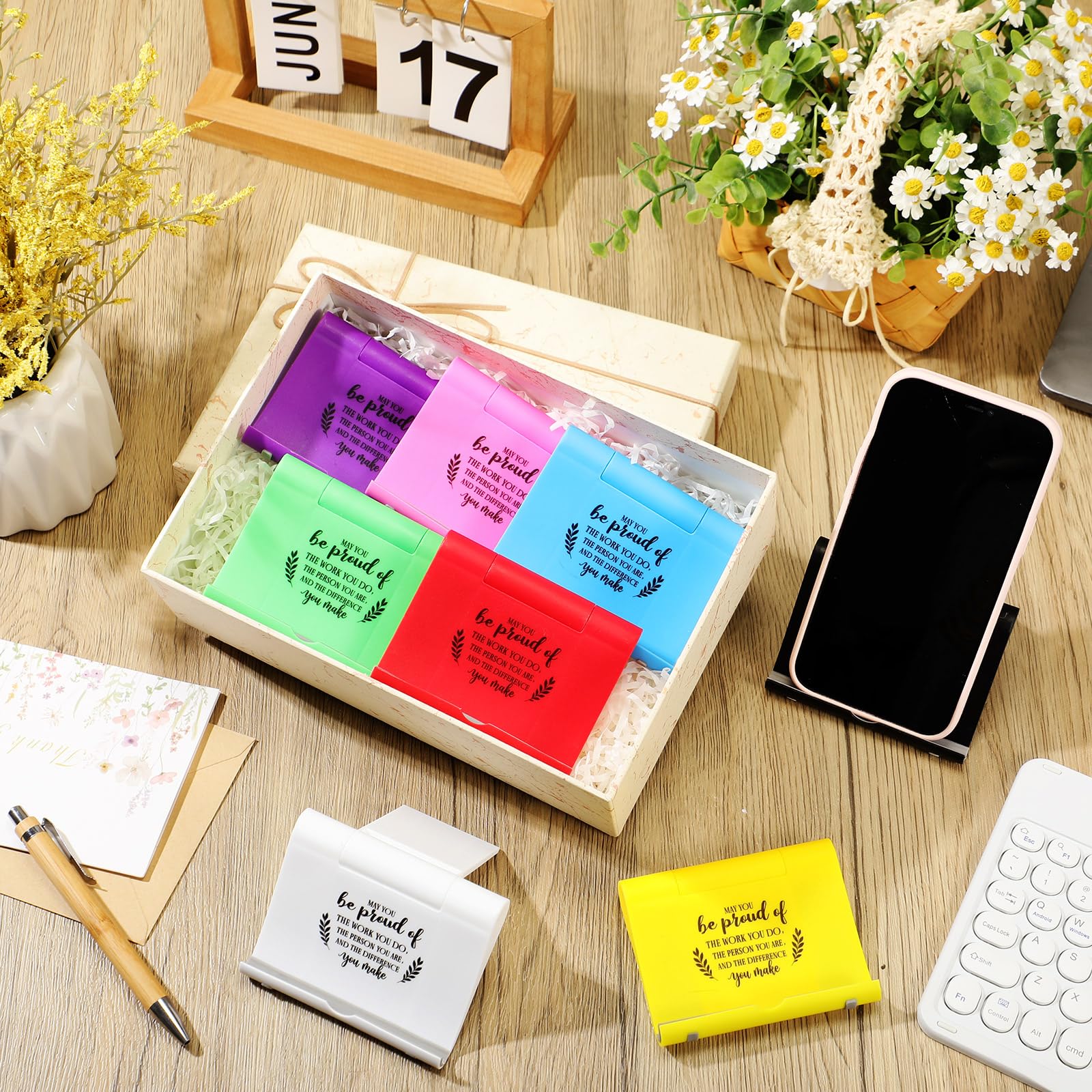 Qunclay 48 pezzi regalo di apprezzamento per i dipendenti, supporto per telefono cellulare da scrivania, supporto motivazionale per tablet, regalo di ringraziamento per squadra, ufficio, colleghi