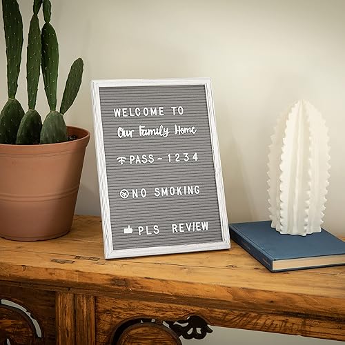 Miniatura 6 de HBCY Creations Tablero de letras de fieltro de 12 x 17 pulgadas, marco de madera maciza, madera envejecida, fieltro gris, 389 letras de