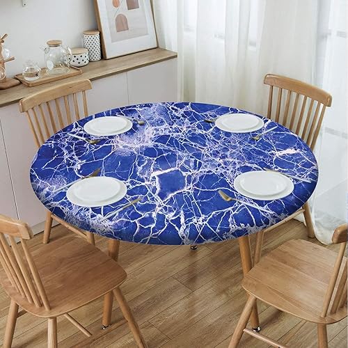 Miniatura 8 de Mantel redondo con patrón de mármol, borde elástico, adecuado para catering y cocina, se puede limpiar para mesa redonda de comedor, para mesas