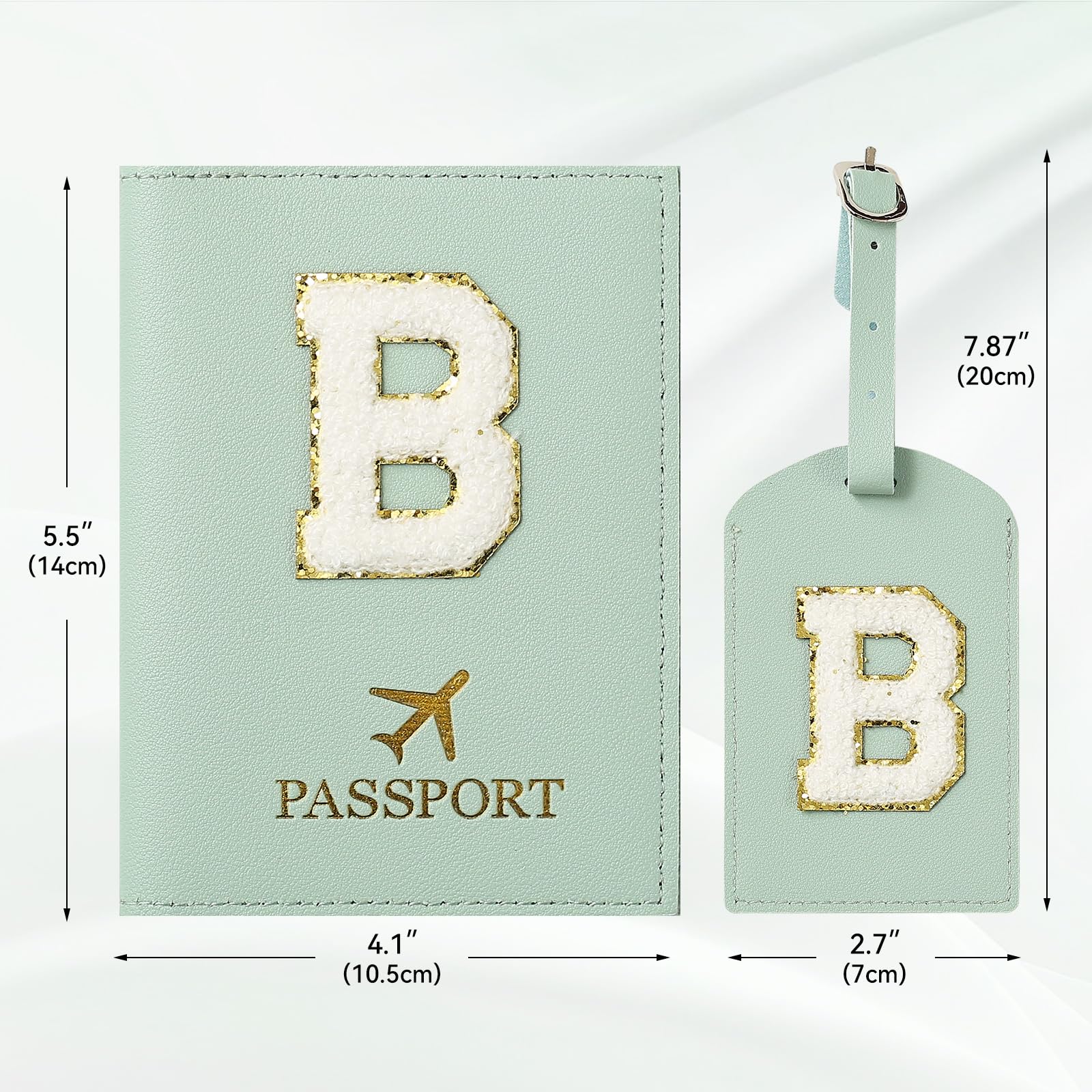 Porta Passaporto Verde ed Etichette per Valigie Cover，Passaporto con Lettere, Pelle PU,Porta Passaporto da Viaggio Donne, Regalo Donna,Uomo,Adolescenti, Ragazze (Verde A)