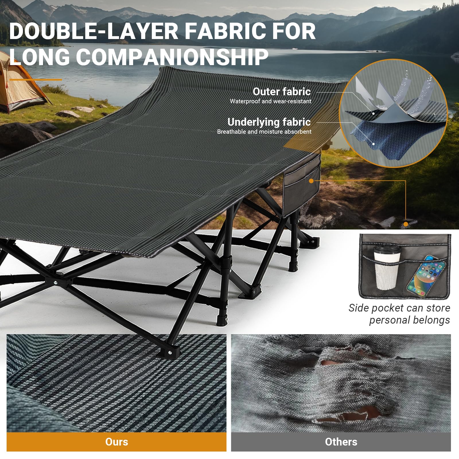 Lettino Pieghevole Da Campeggio Overmont - Brandina Portatile Per Outdoor E Giardino - Foto 4