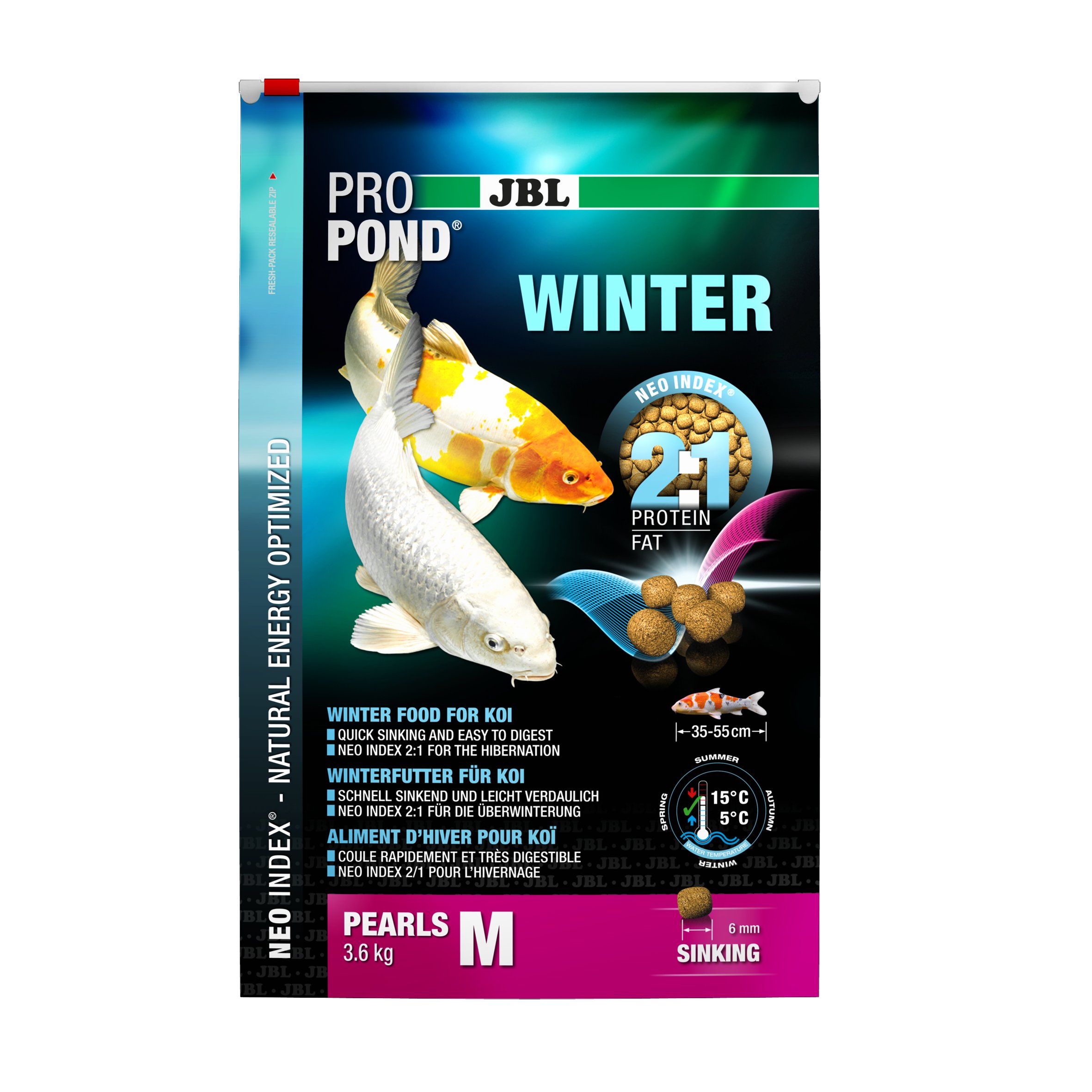JBL Winterfutter für Koi, Sinkende Futterperlen, Saisonfutter, ProPond Winter, Größe M, 3,6 kg
