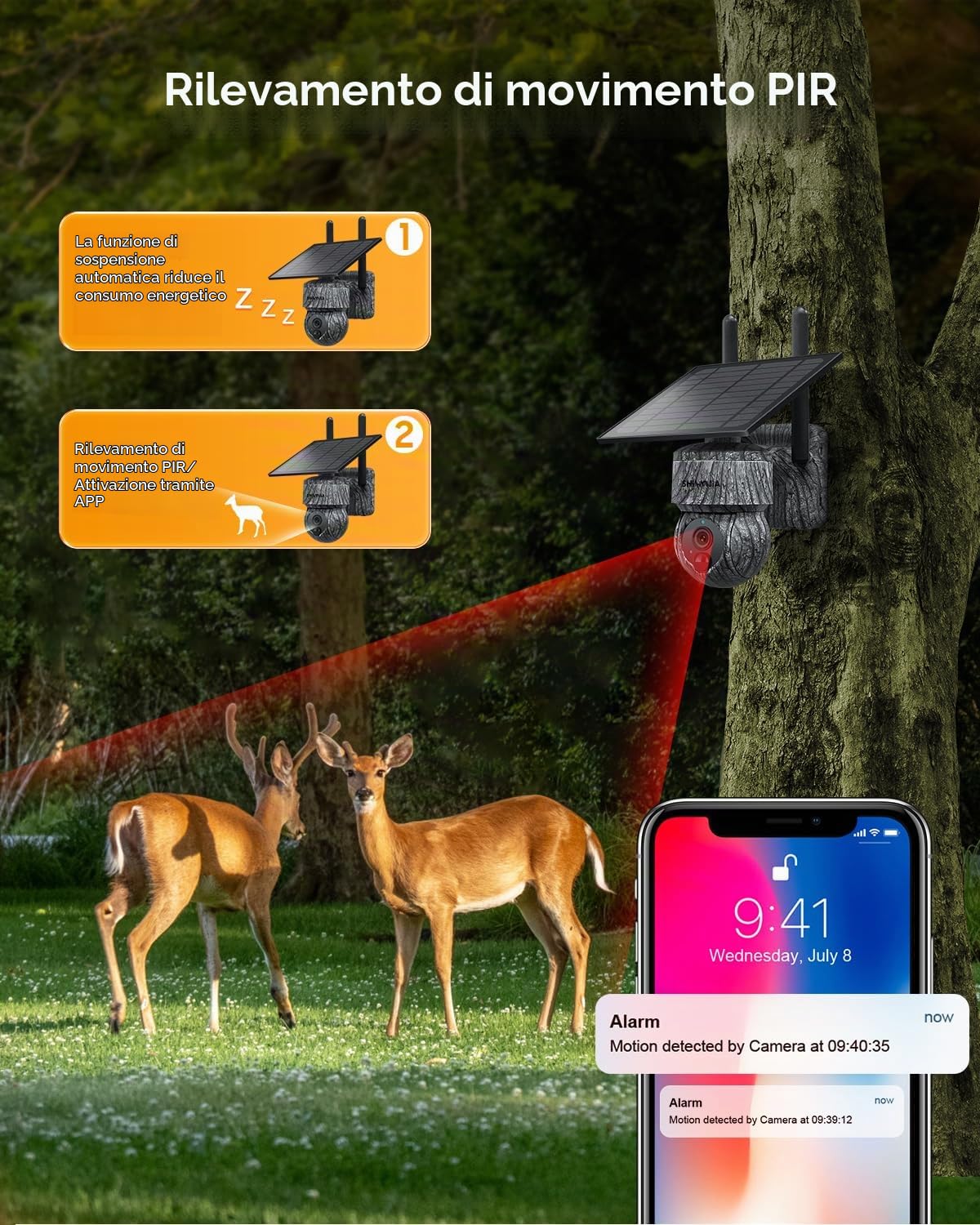 SHIWOJIA 4G LTE Telecamera di Sorveglianza Solare Esterno con Scheda SIM, 2K 360° PTZ Telecamera di Sicurezza Solare, Audio a 2 Vie, Sensore di Movimento PIR, Visione Notturna, IP66