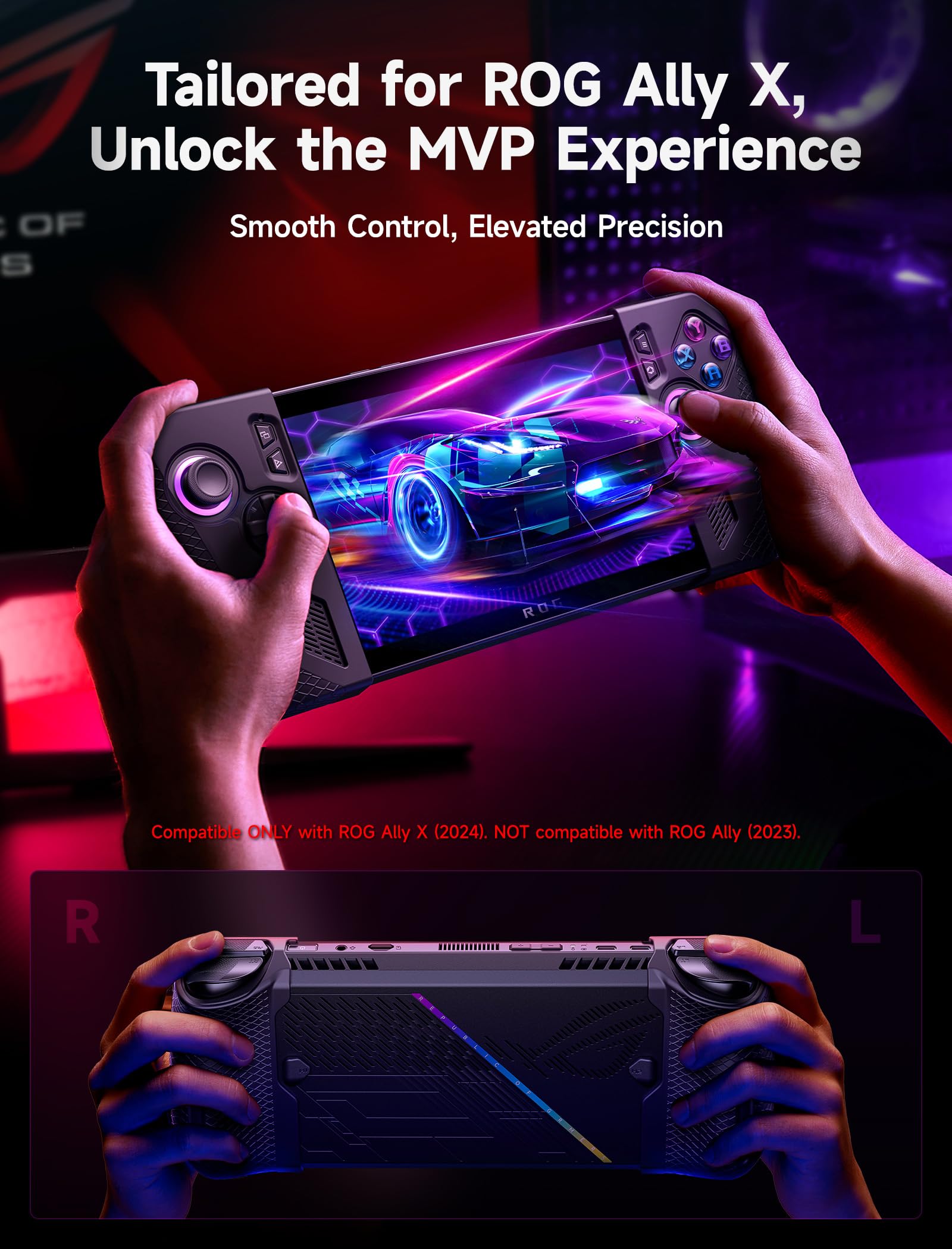 JSAUX Funda Protectora de Silicona Compatible con ROG Ally X, ROG Ally X Grip Skin, ASUS Rog Ally X Accesorios, Juego de Fundas de Silicona (una Izquierda y una Derecha)-PC0113 Negro