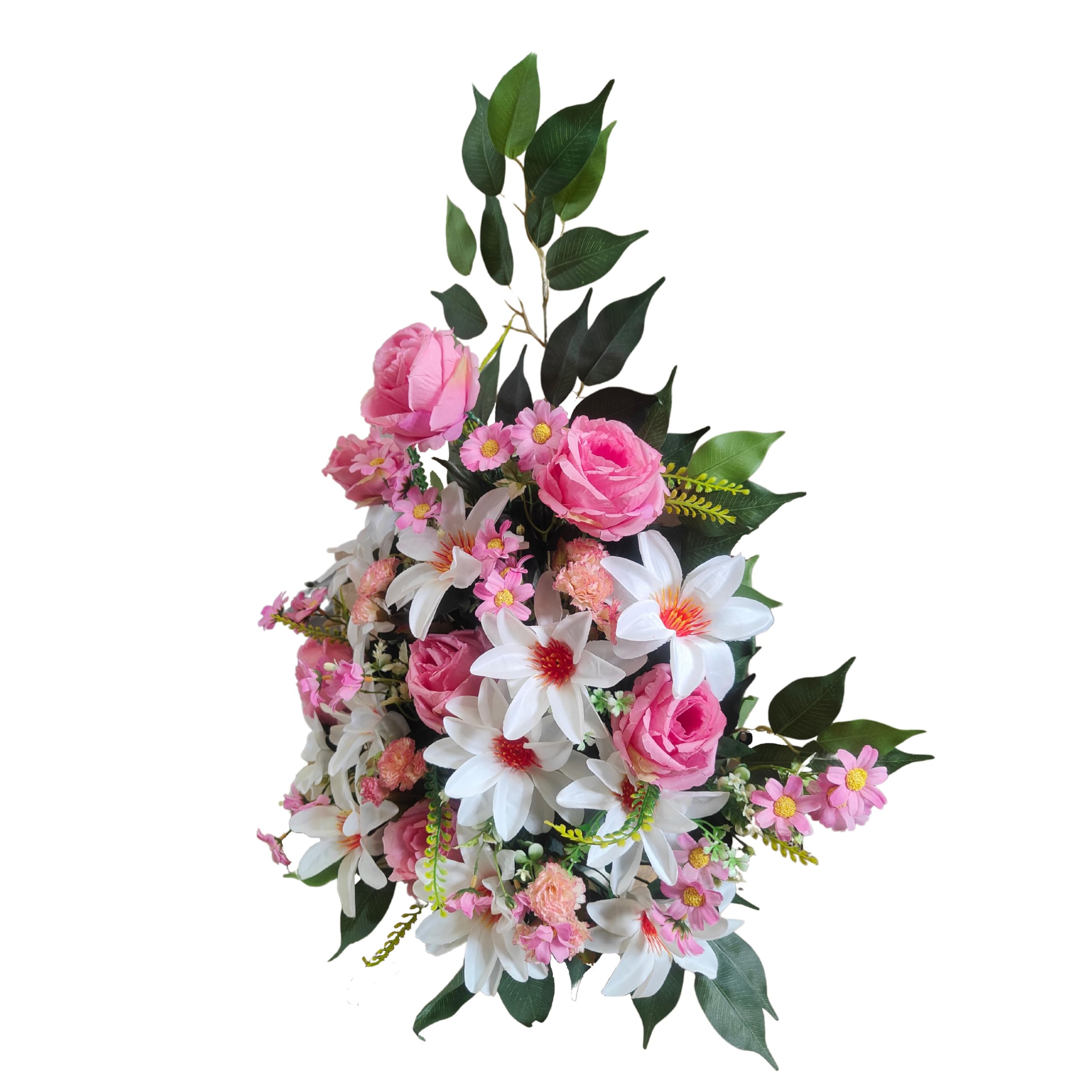 DRW Centro de Flores Artificiales Cementerio, Santos, Aniversarios Rosas 50 cm Ancho x 60 cm Altura x 25 cm Profundidad (Aprox)