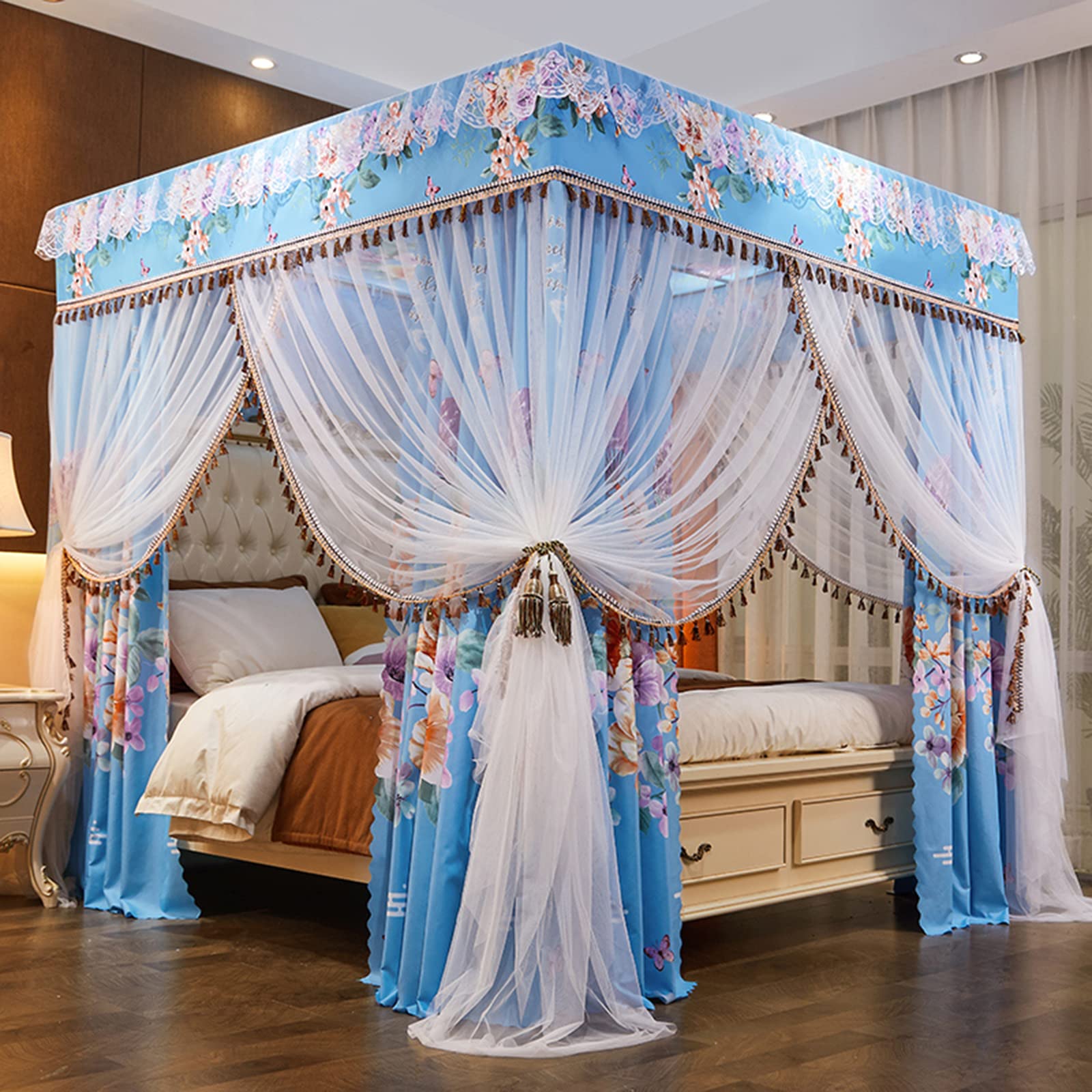 Shanbor Bedgordijn, duurzaam pool-bedgordijn, luxe prinsessen-slaapkamer, muggennet, hemelbed, muggennet (roze, 150 x 200 x 200 cm