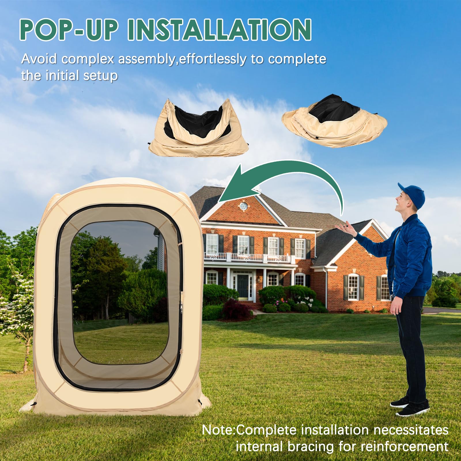 DoCred Screen House Tent Pop-Up, 4 x 4 FT Portable Screen Room Canopy Instant Screen with Carry Bag for Patio, Backyard, Deck & Outdoor Activities, Beige