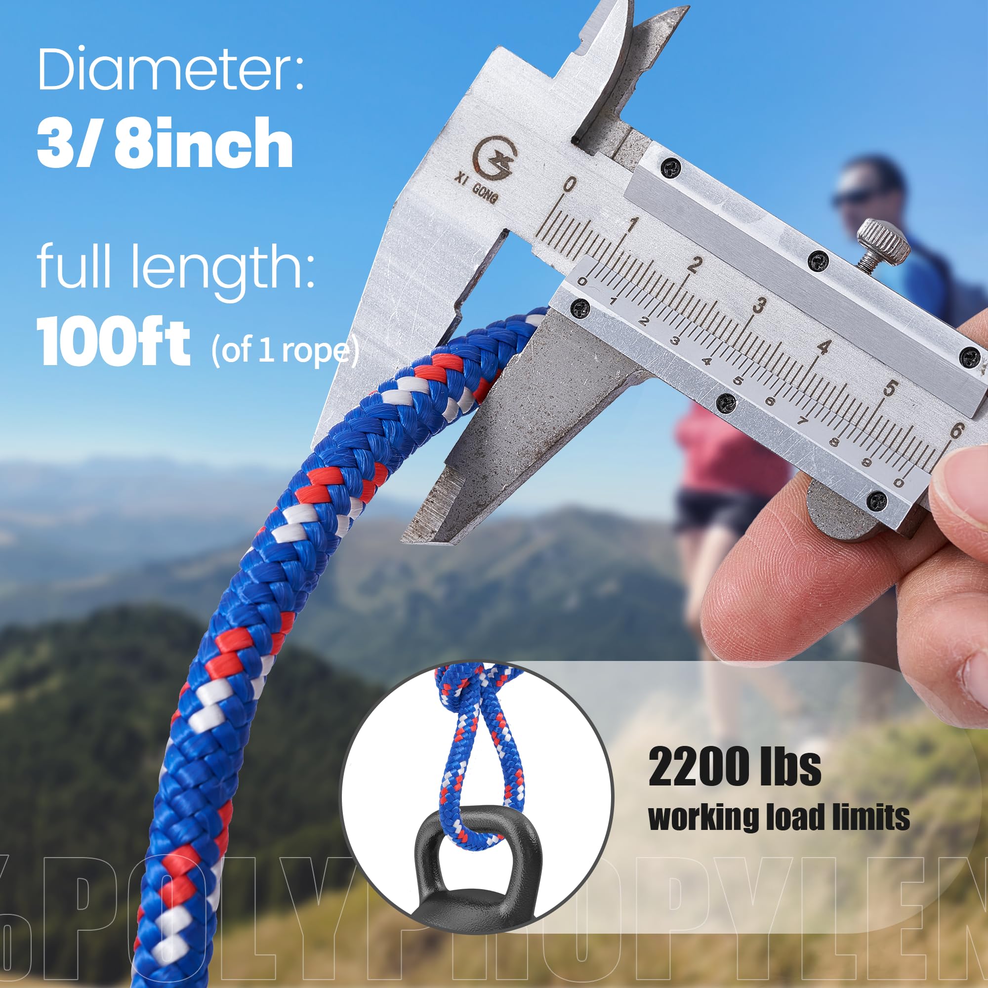 Confezione da 2 corde in polipropilene intrecciato a diamante, 30,5 m, 8 cm, corda in nylon, corda per stendibiancheria, corda per barca, multiuso, per artigianato, nautica, campeggio, interni,