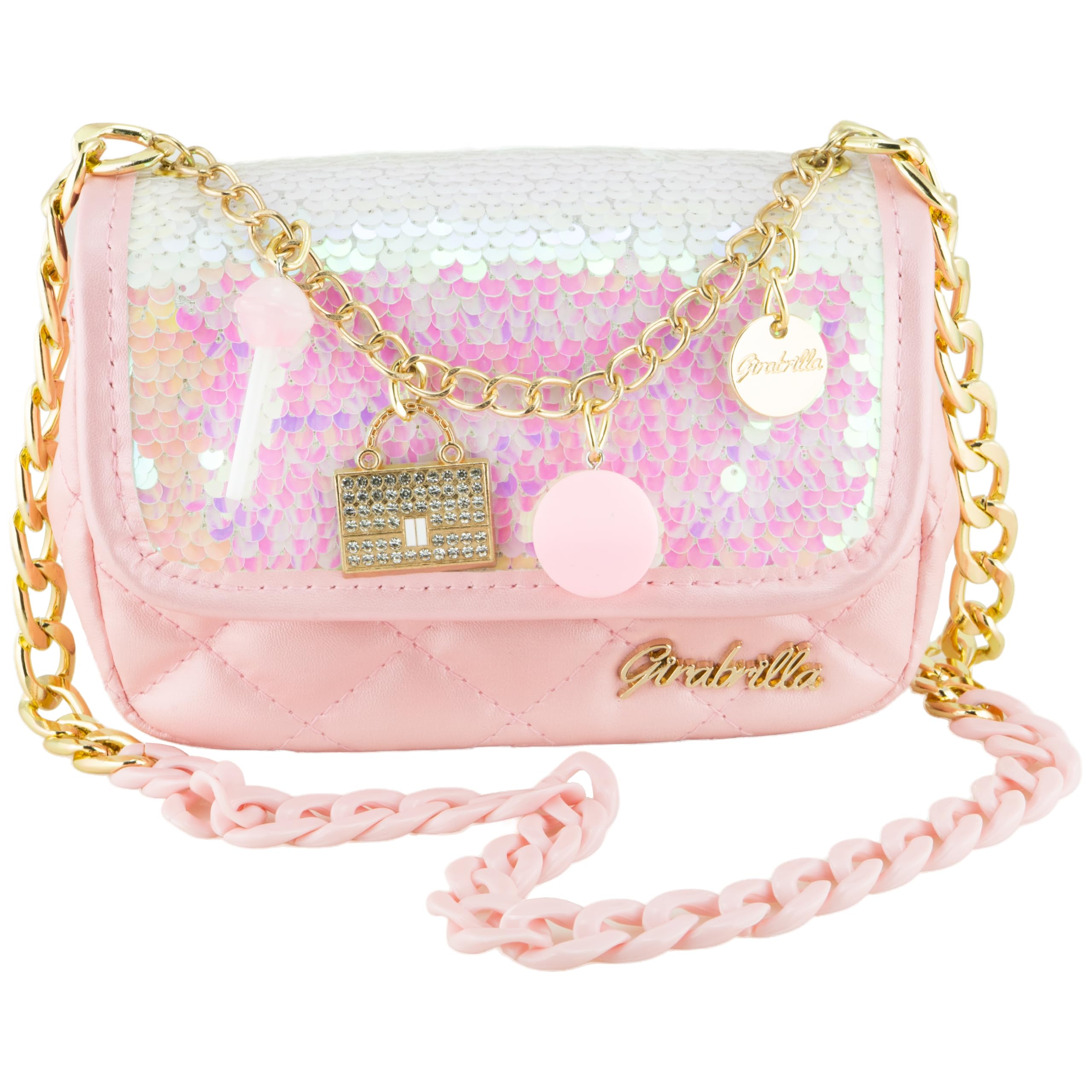 Girabrilla Glamour - Borsetta Sofi Bon Bon con Paillettes Reversibili, Tracolla e Charms