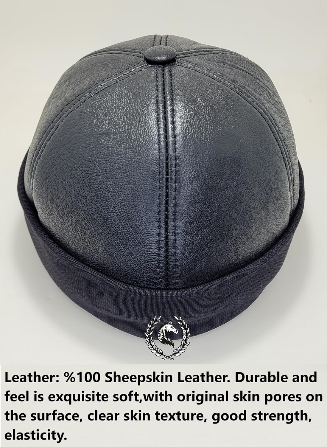 Leather Skull Caps for Men - Beret Hat - Sheepskin Docker Hat - Skull Cap Beanie Hats for Casual Streetwear Fisherman Running
