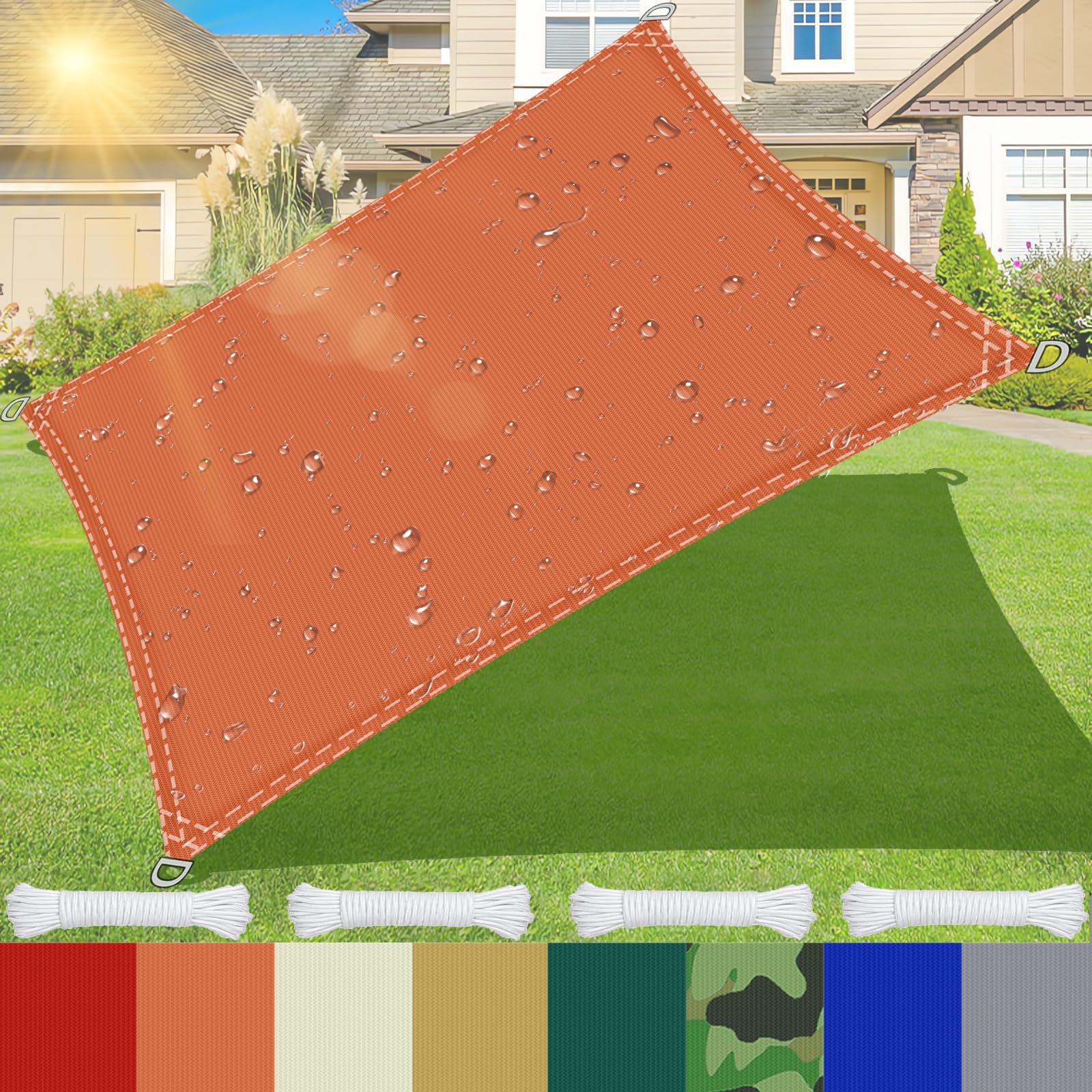 Voile d'ombrage imperméable avec protection UV 95% et anneaux en D