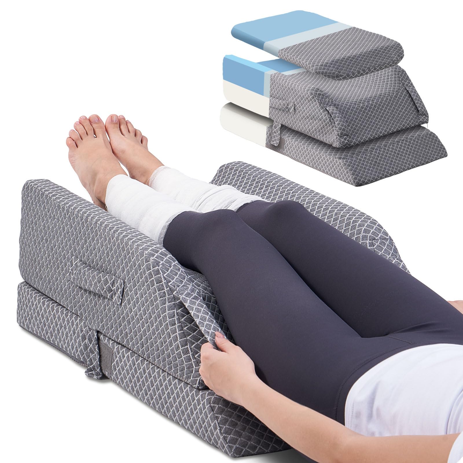 AngjuLeg Elevation Pillows,Cooling Memory Foam Leg Lift Pillow for After Surgery Or Rest,Adjustable Wedge Pillow for Sleeping, Knee Pillow for Blood Circulation,Sciatica Back Knee Pain Relief
